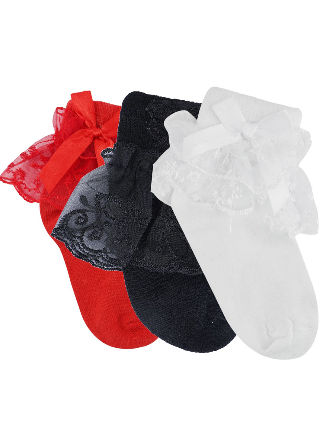 

N2S NEXT2SKIN Girls Pack Of 3 Assorted Frill Combed Cotton Above Ankle-Length Socks