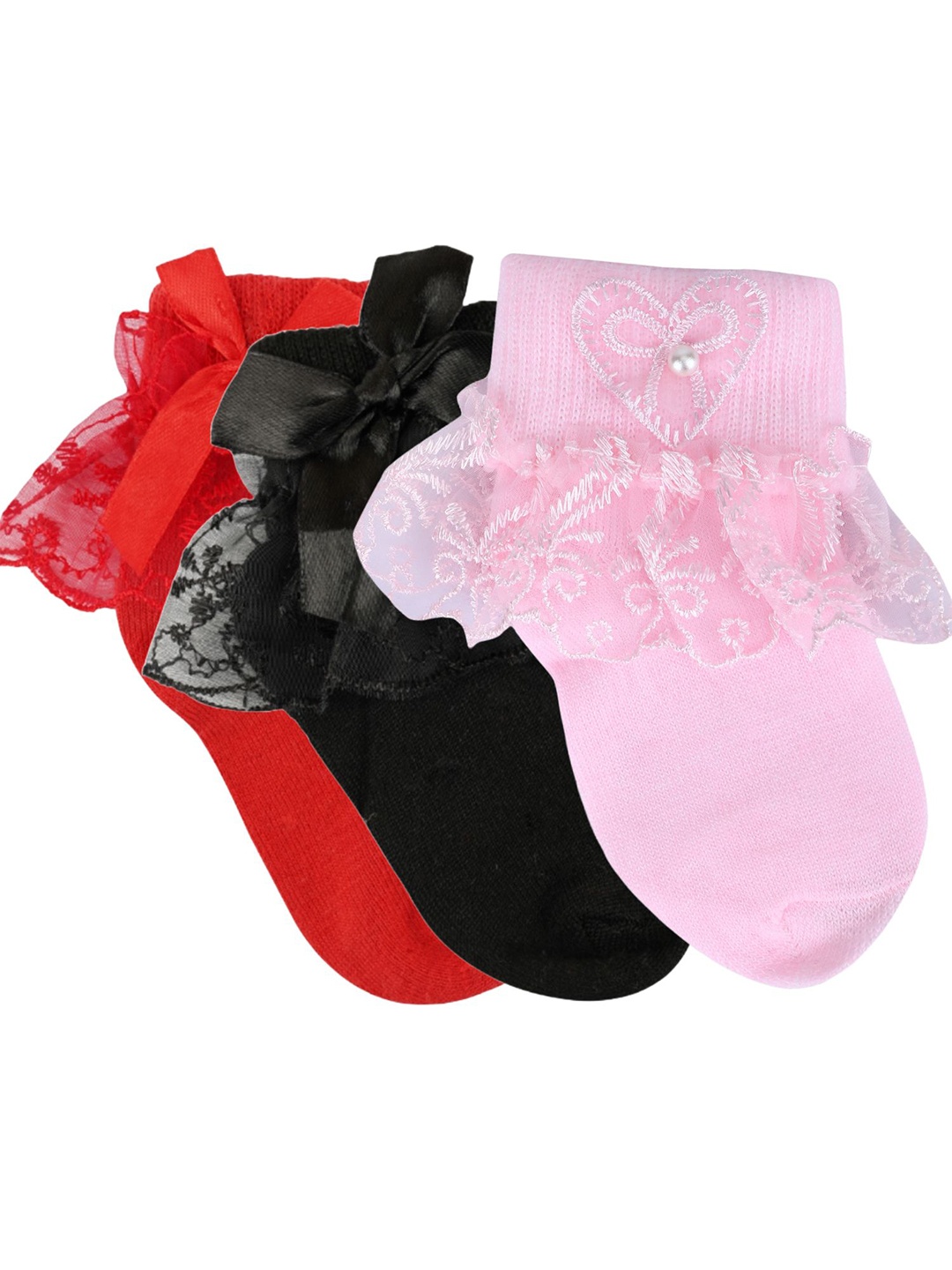 

N2S NEXT2SKIN Girls Pack Of 3 Assorted Frill Combed Cotton Above Ankle-Length Socks
