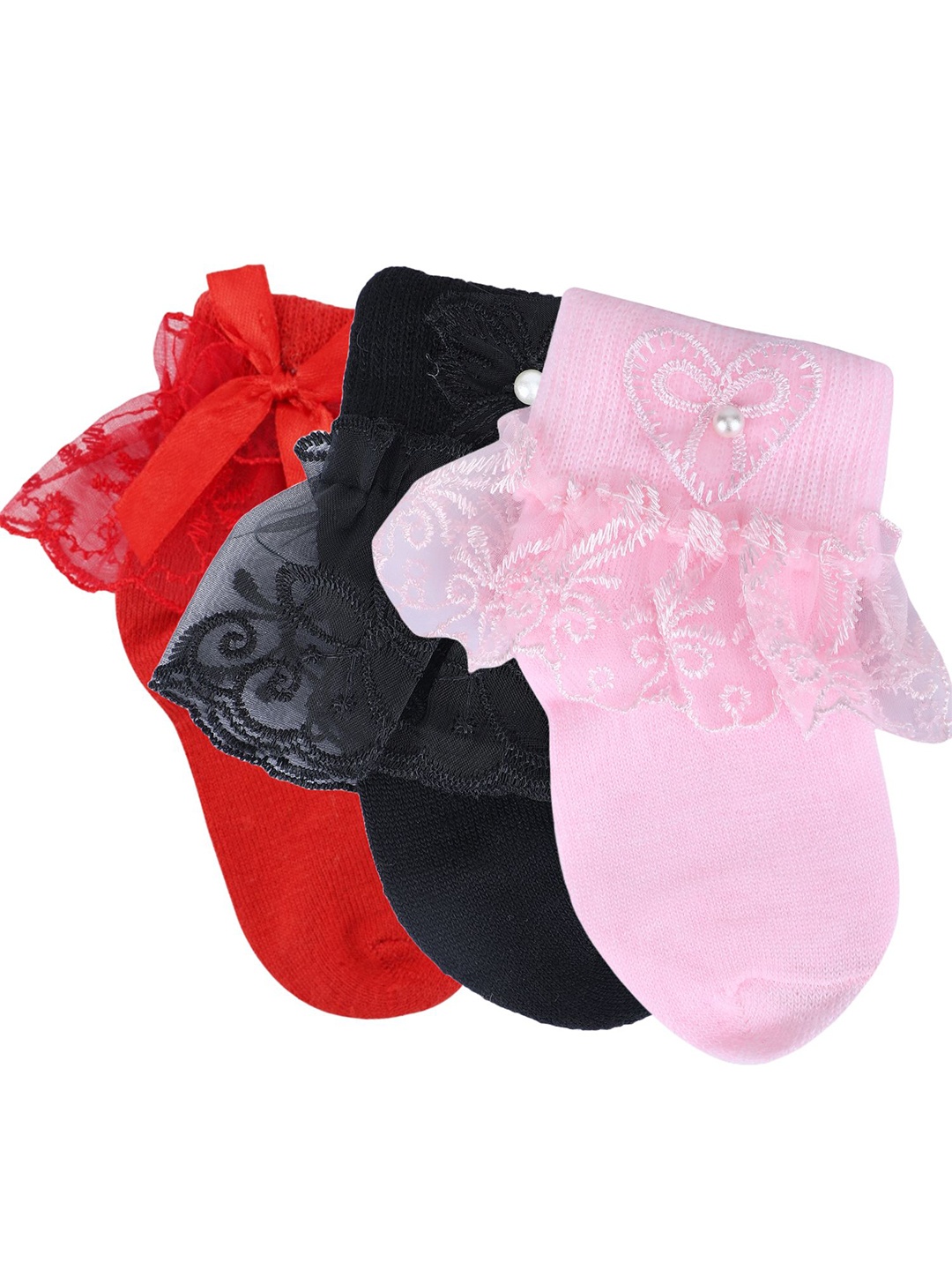 N2S NEXT2SKIN Girls Pack Of 3 Assorted Combed Cotton Above Ankle-Length Socks