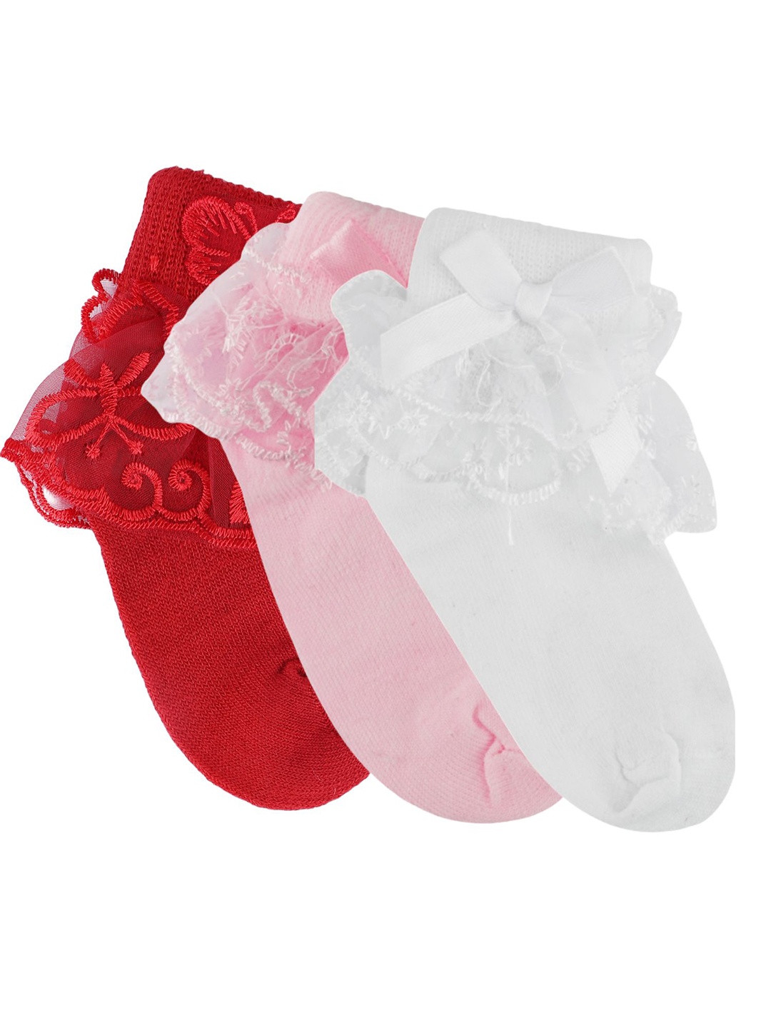 

N2S NEXT2SKIN Girls Pack Of 3 Assorted Frill Combed Cotton Above Ankle-Length Socks