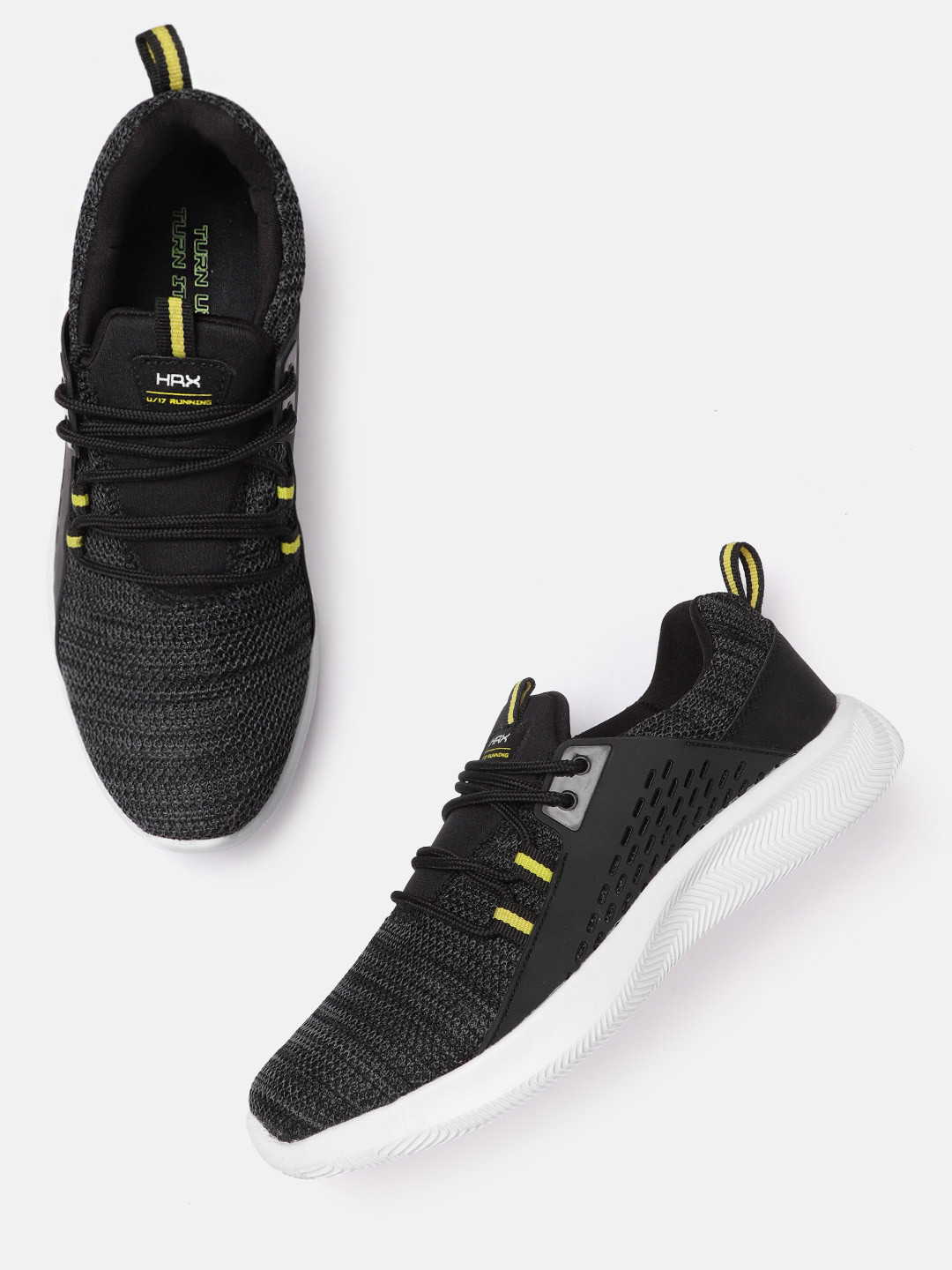 

HRX by Hrithik Roshan U-17 Unisex Black & Charcoal Grey Woven Design Running shoes