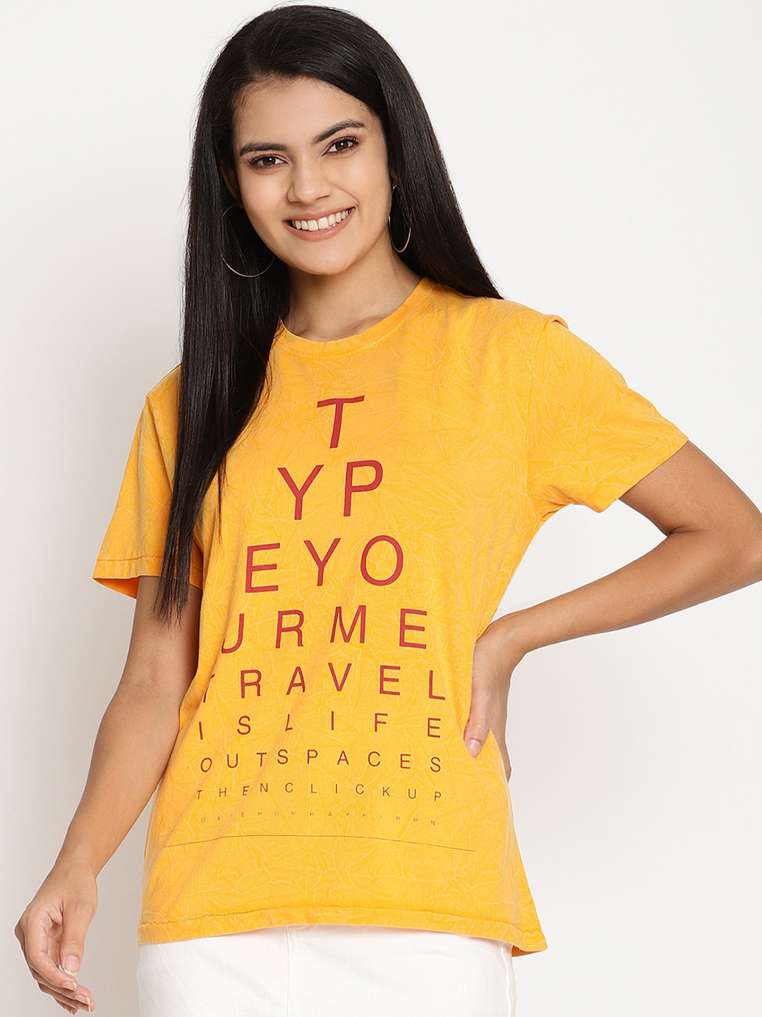 

Wolfpack Women Yellow Typography Printed T-shirt