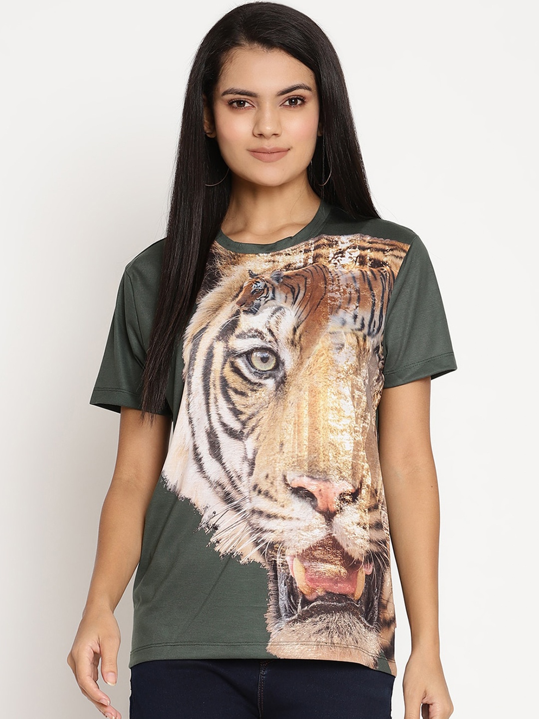 

Wolfpack Women Green Printed T-shirt