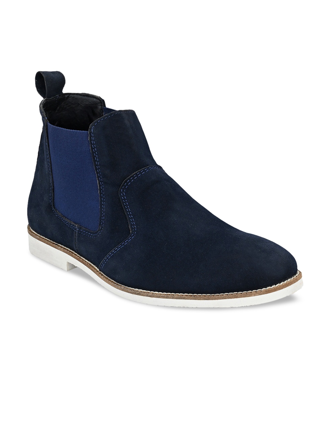 

KLEAT Men Navy Blue Suede Flat Chelsea Boots