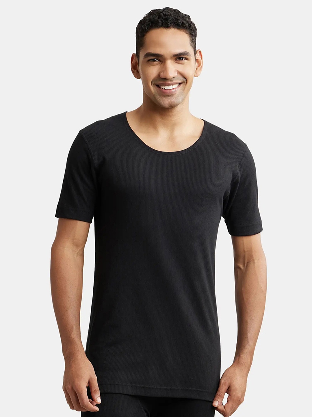 

Jockey Super Combed Cotton Half Sleeved Thermal Undershirt with Stay Warm Technology-2400, Black