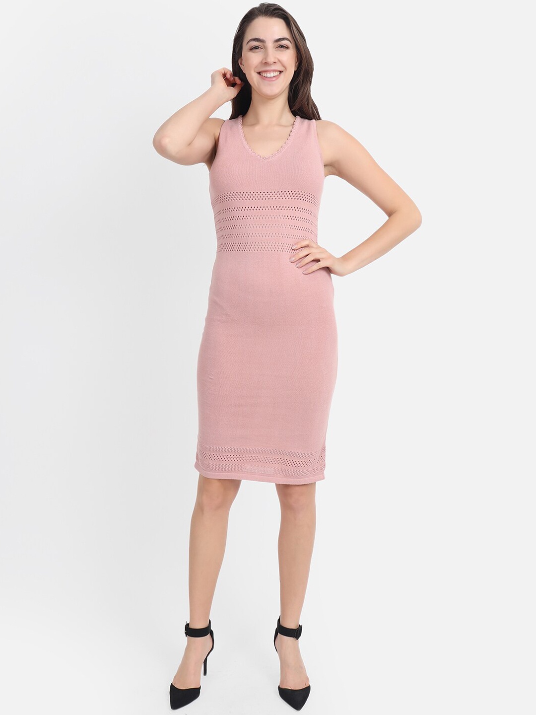 

FABNEST Women Pink Self Design Bodycon Dress