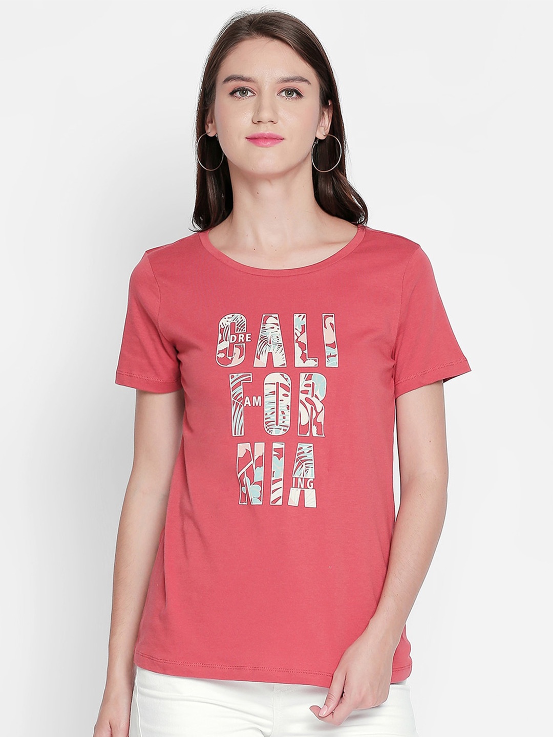 

Honey by Pantaloons Women Coral Typography Printed T-shirt