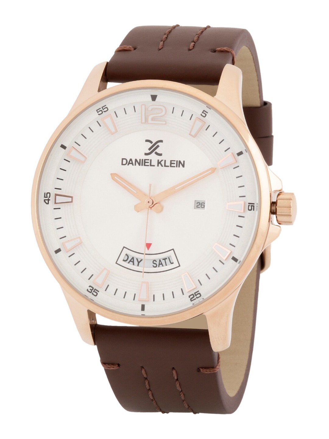 

Daniel Klein Men White Patterned Dial & Brown Leather Straps Analogue Watch, Rose gold