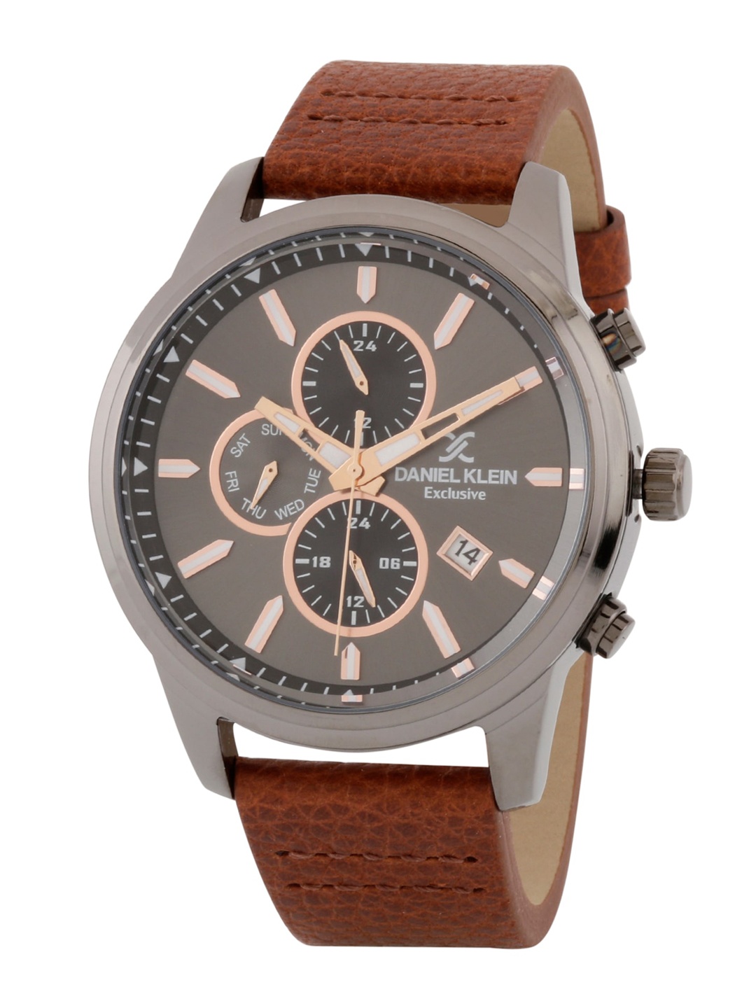 

Daniel Klein Men Gunmetal-Toned Dial & Brown Leather Straps Analogue Watch DK.1.12817-4, Black