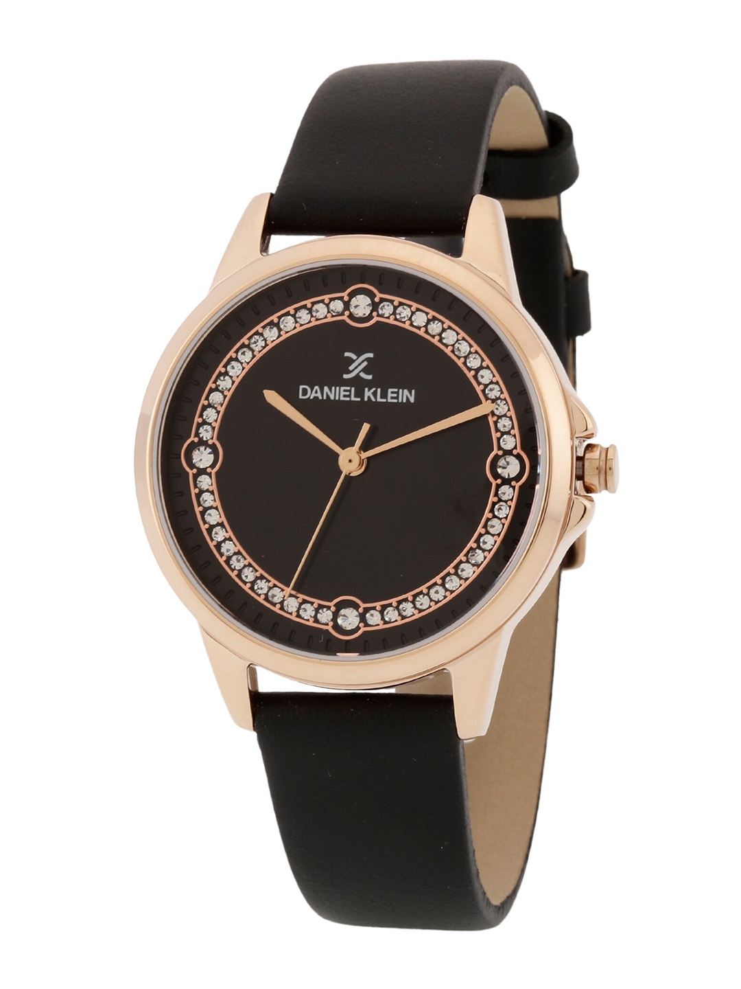 

Daniel Klein Women Gunmetal-Toned Embellished Dial & Black Leather Straps Analogue Watch