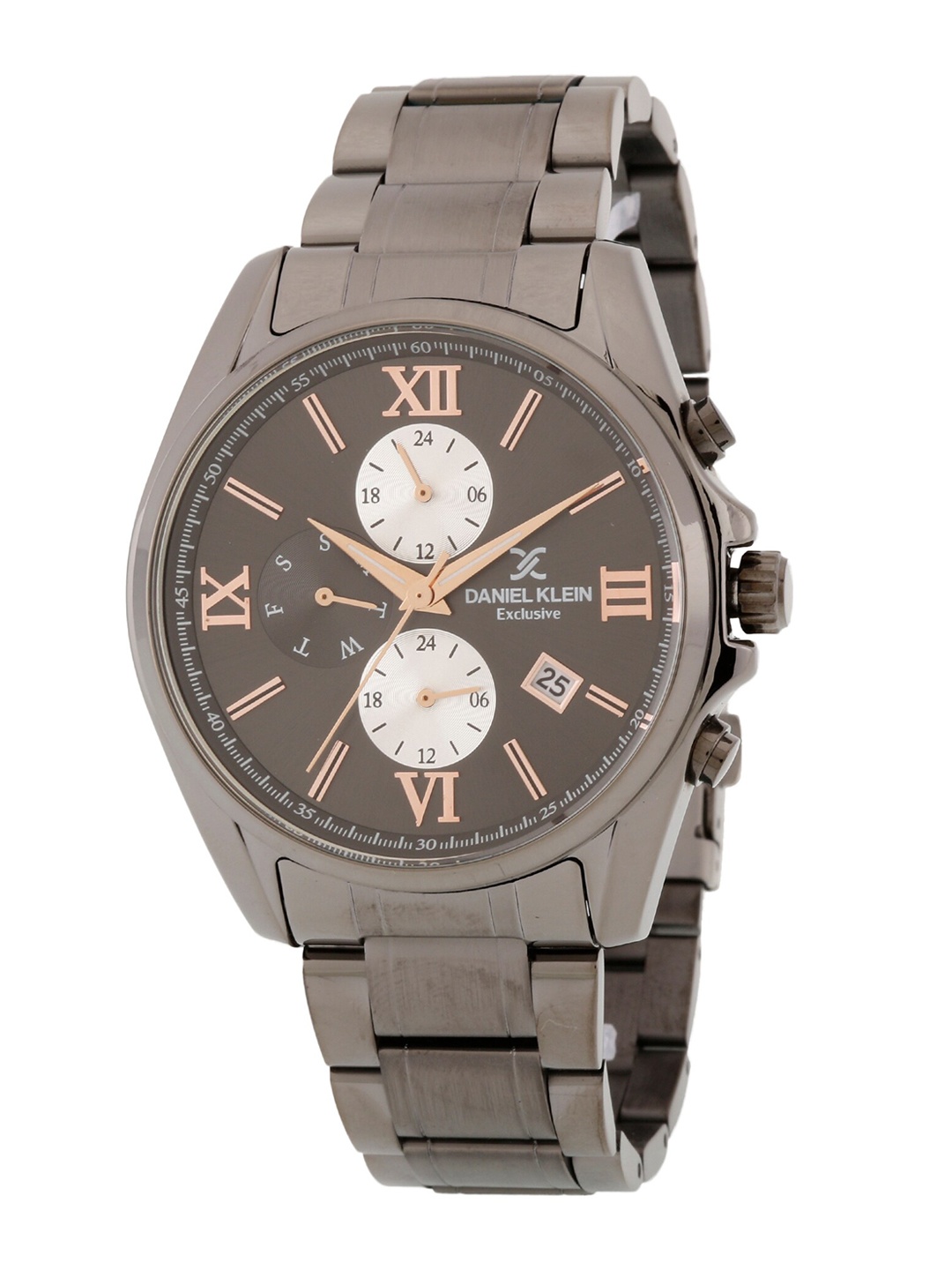 

Daniel Klein Men Gunmetal-Toned Embellished Dial & Gunmetal Toned Stainless Steel Bracelet Style Straps Watch, Black