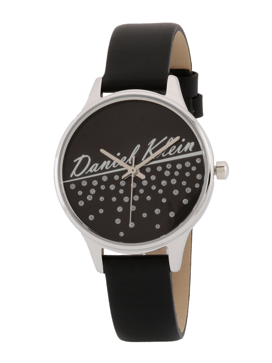 

Daniel Klein Women Gunmetal-Toned Embellished Dial & Black Leather Straps Analogue Watch