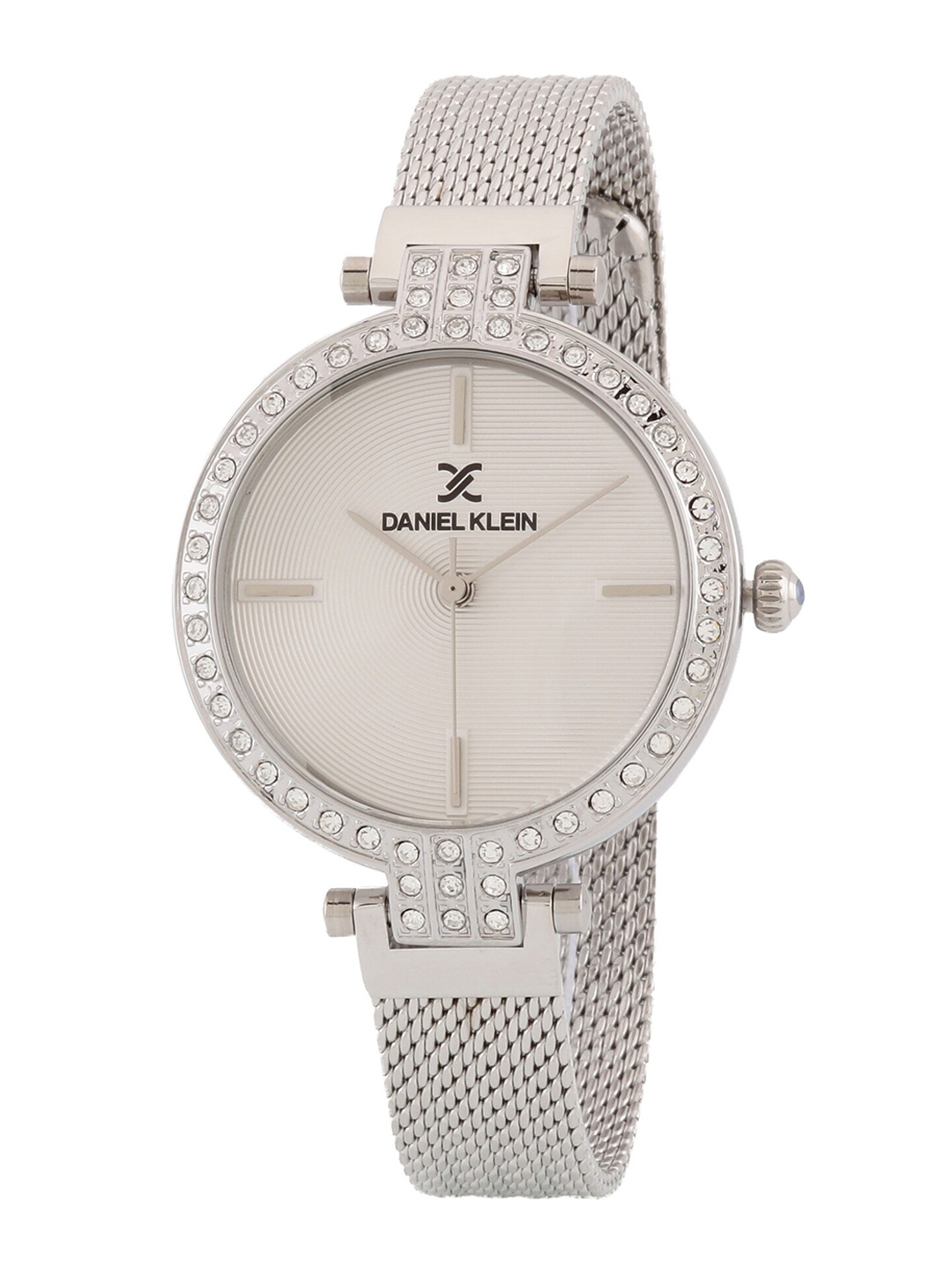 

Daniel Klein Women Silver-Toned Embellished Dial & Silver Toned Bracelet Style Straps Analogue Watch