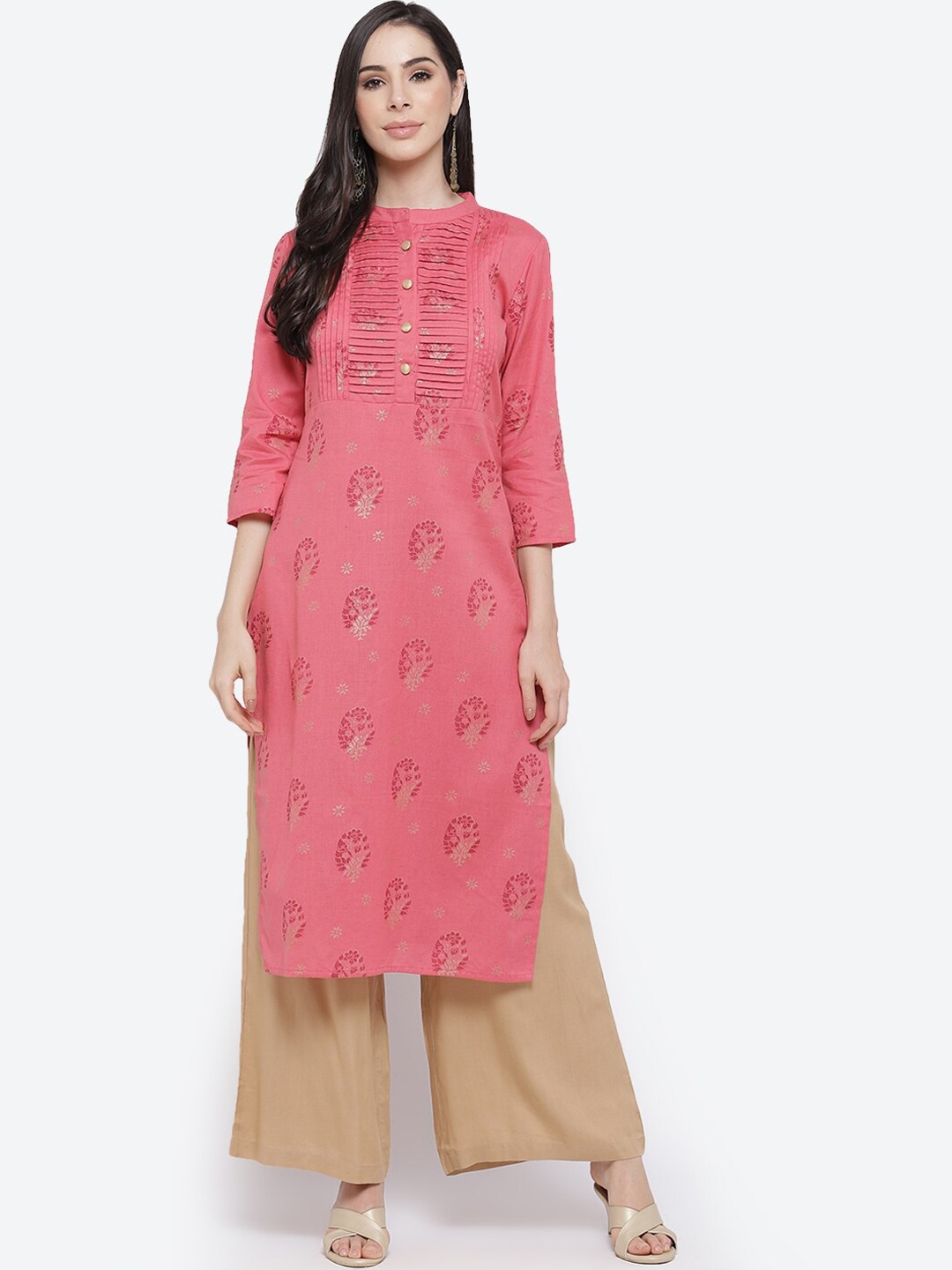 

Kurti's by Menka Women Pink Printed Yoke Design Straight Kurta