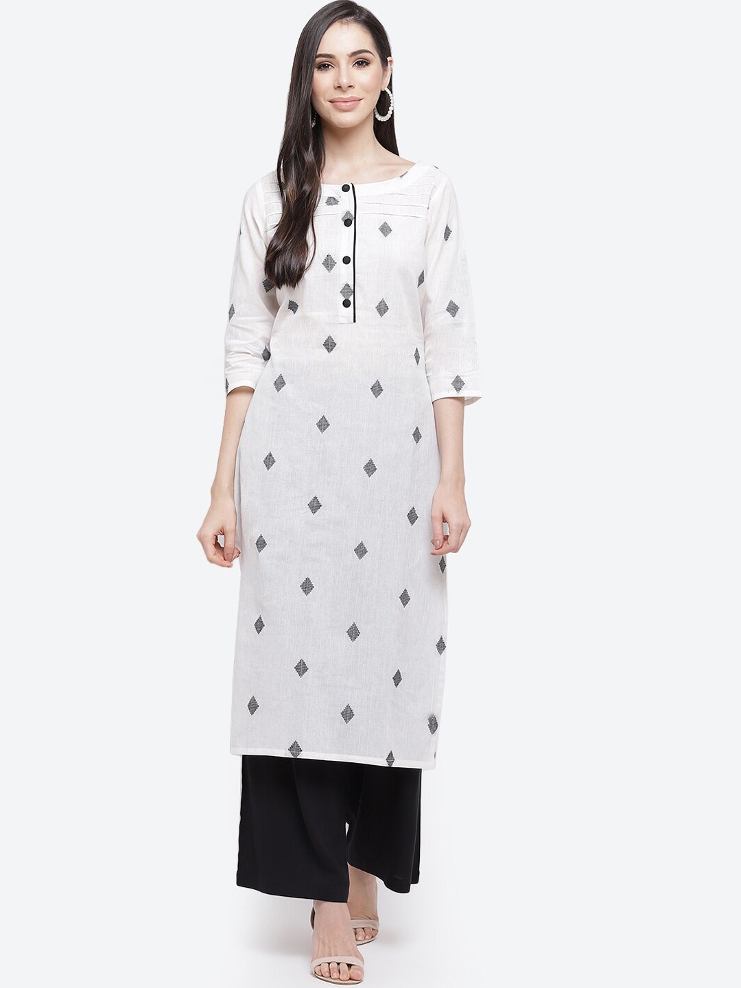 

Kurti's by Menka Women White Yoke Design Anarkali Kurta