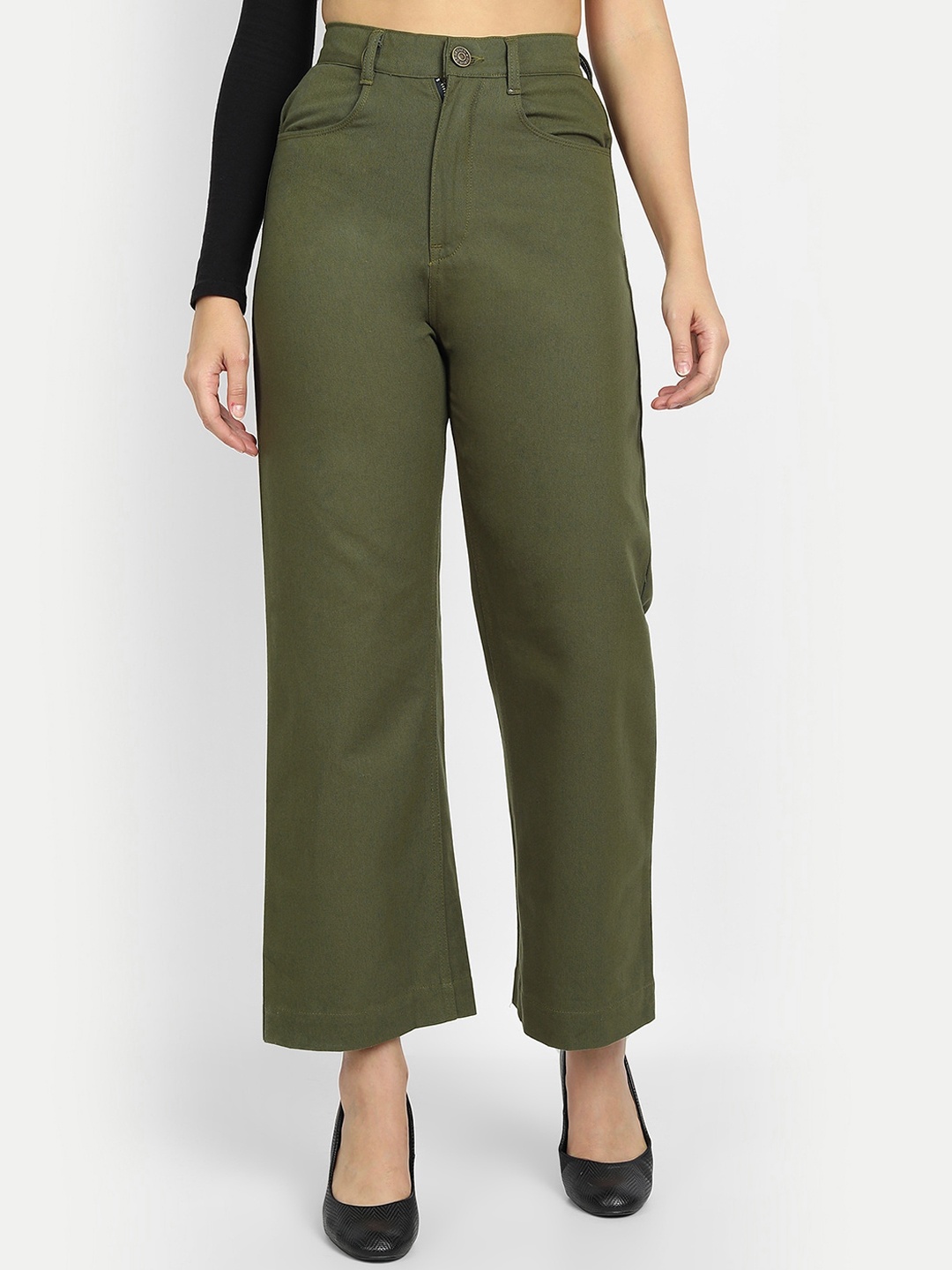 

River Of Design Jeans Women Olive Green Comfort Wide Leg Cotton Denim Jeans