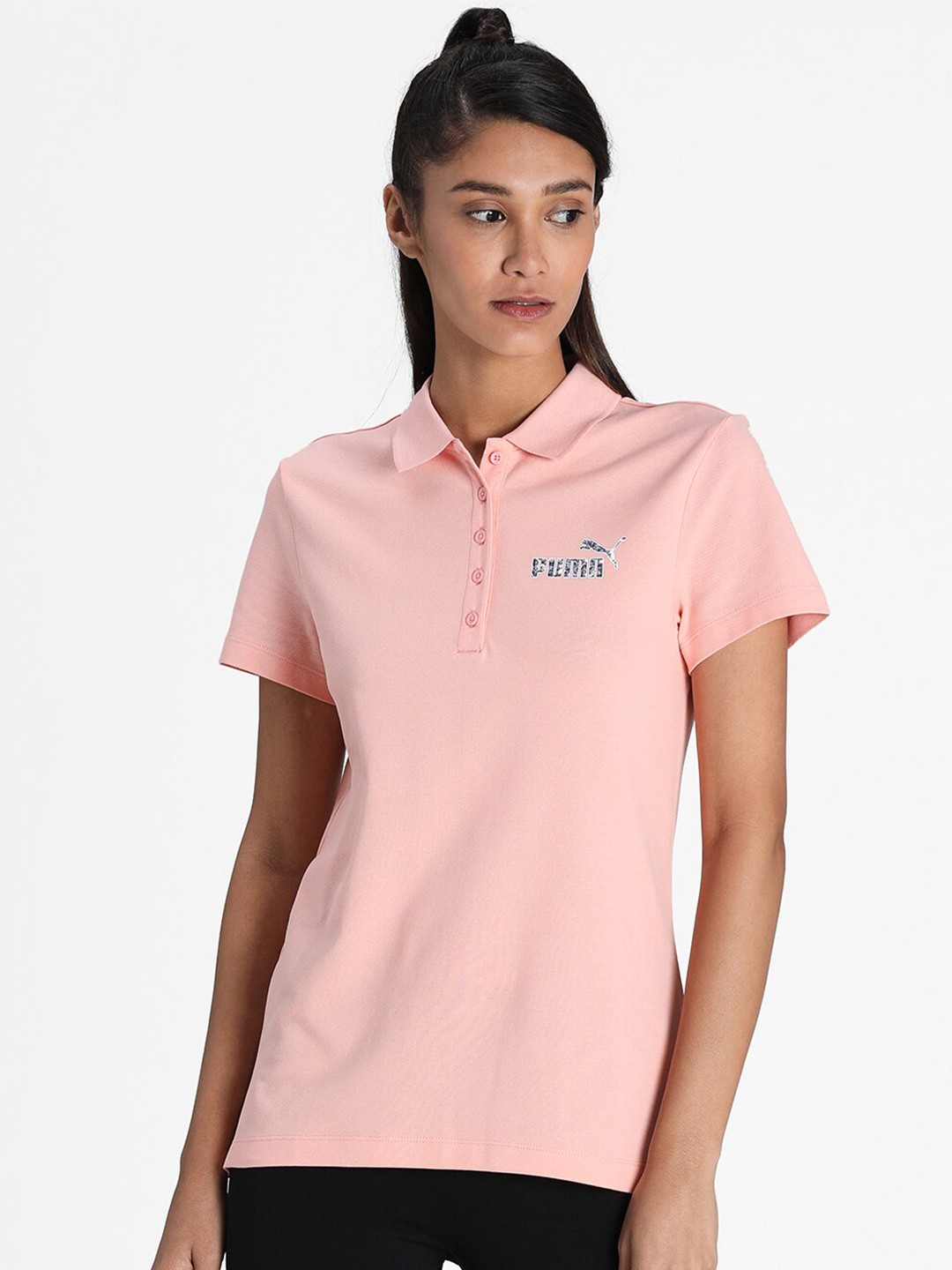 

Puma Women Pink Solid Polo Collar T-shirt