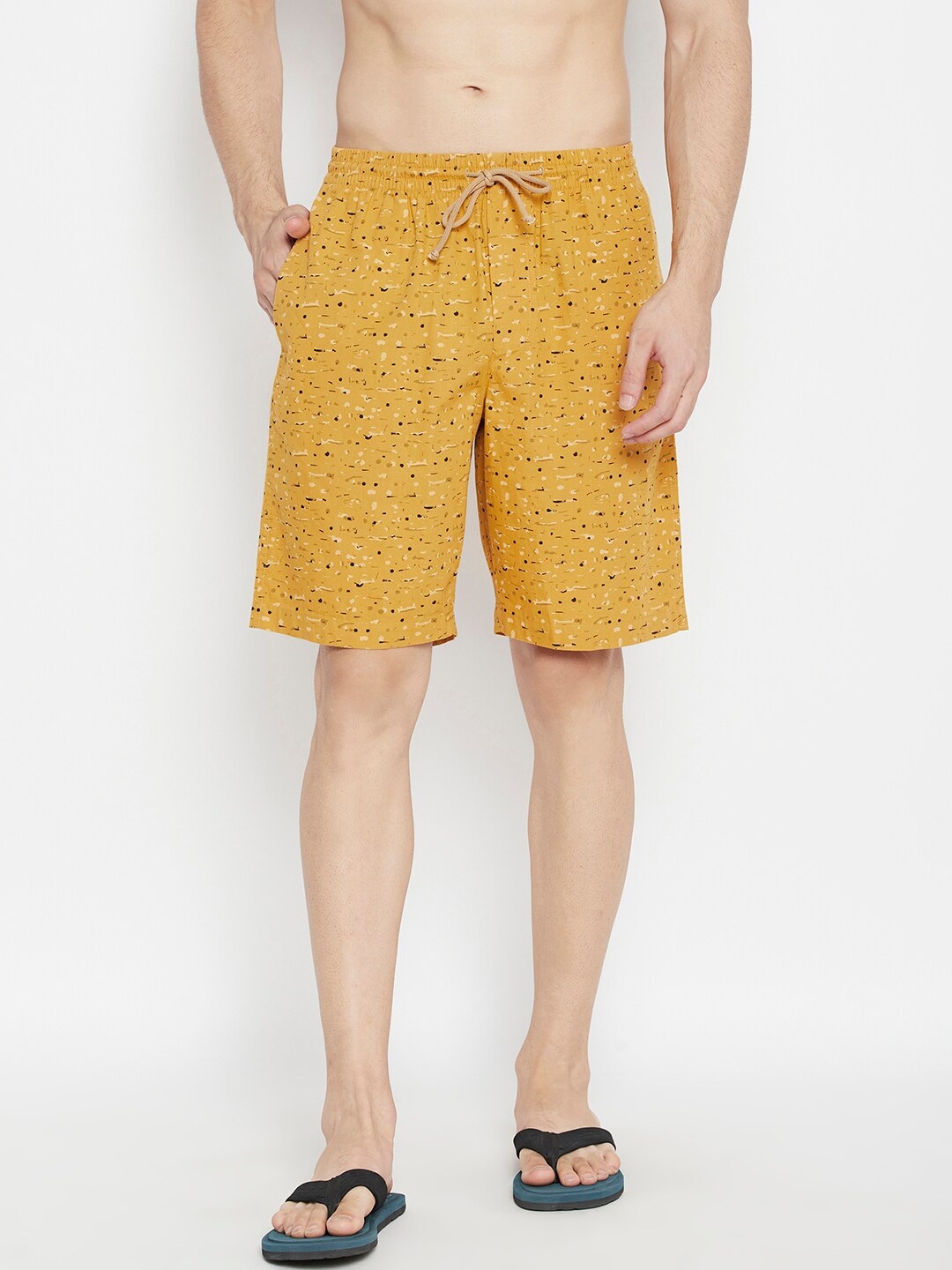 

Crimsoune Club Men Mustard & Multicoloured Printed Lounge Shorts