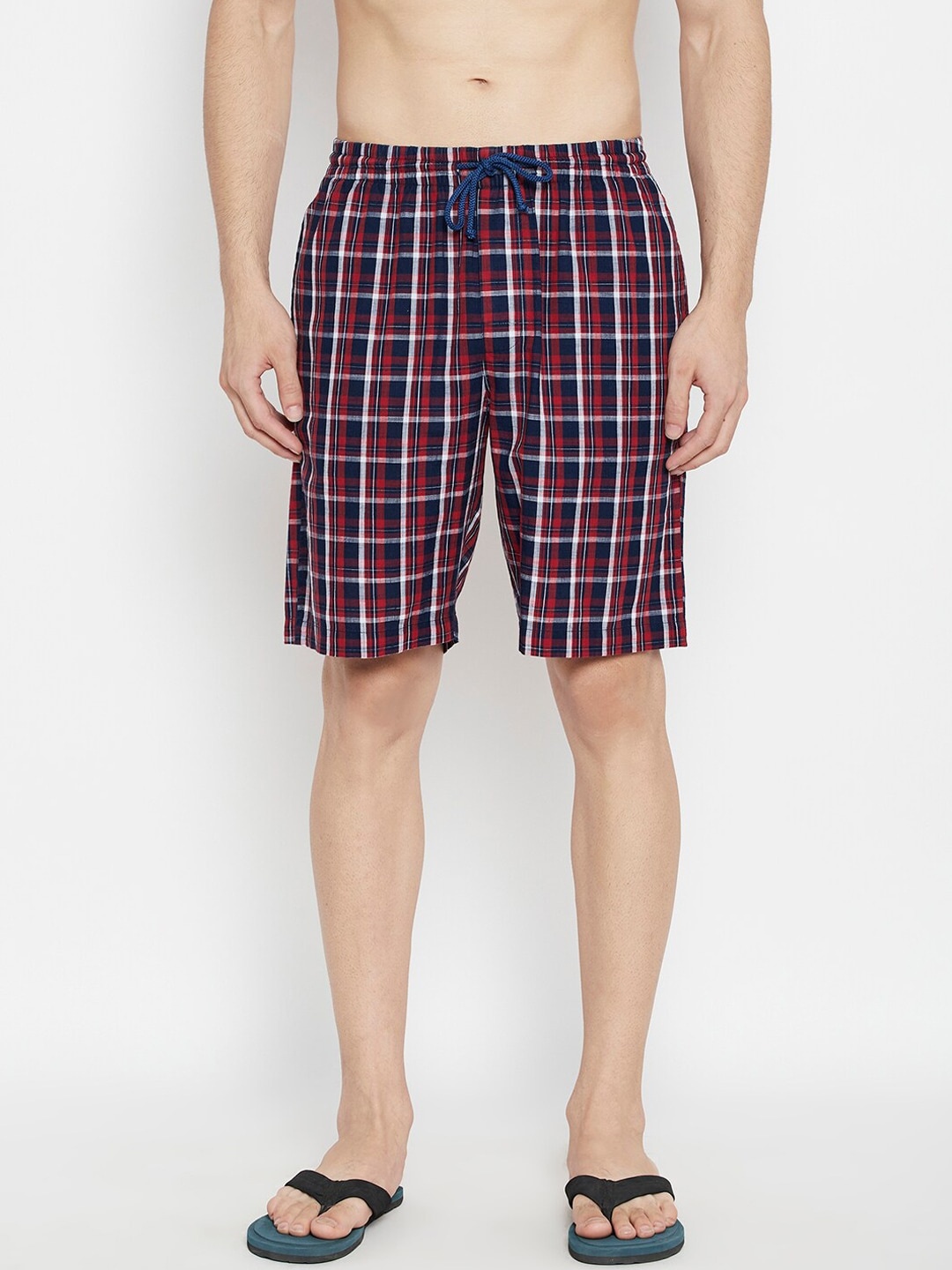 

Crimsoune Club Men Red & Navy Blue Checked Lounge Shorts