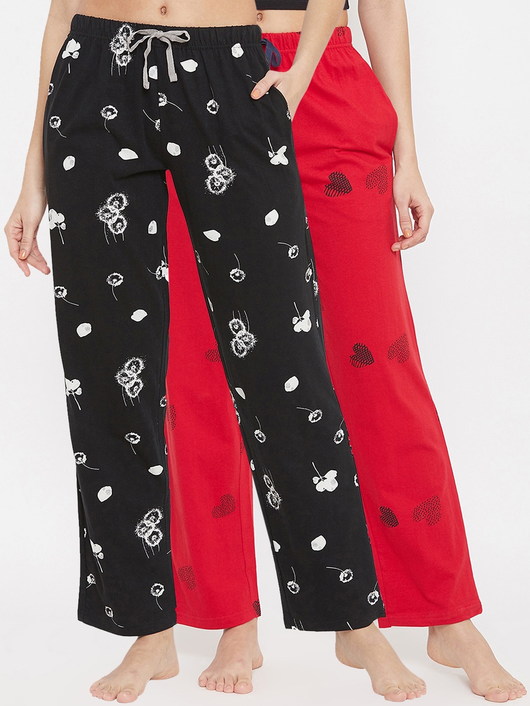 

Clovia Womens Black & Pink Cotton Pack of 2 Printed Pyjama Pants