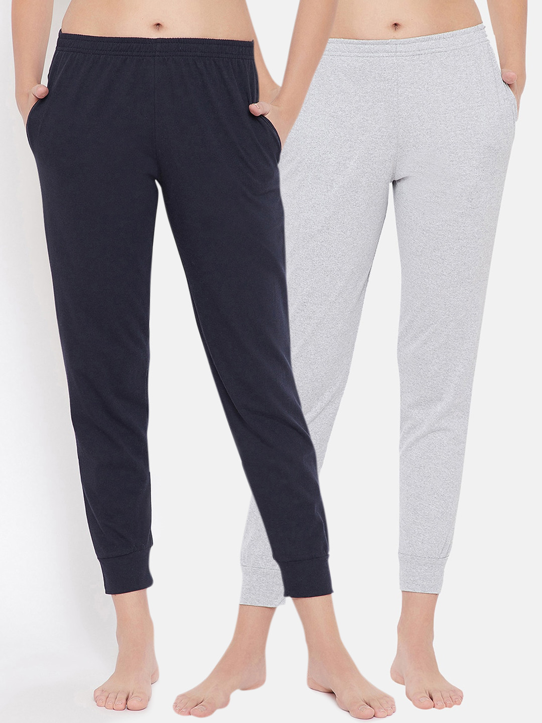 

Clovia Women Pack Of 2 Solid Cotton Lounge Pants, Navy blue