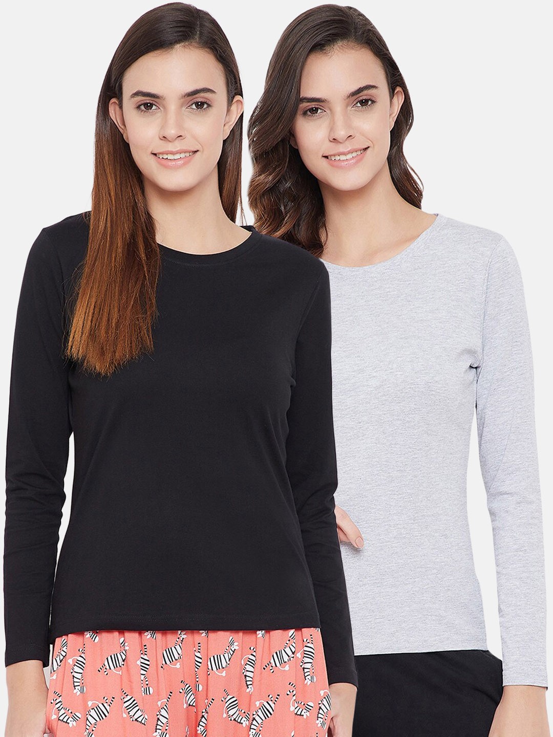 

Clovia Women Pack Of 2 Solid Cotton Sleep T-Shirts, Black
