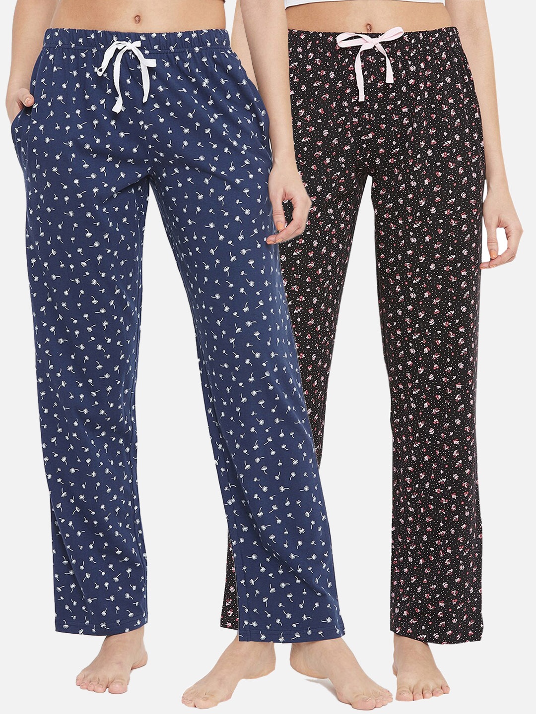 

Clovia Women Pack Of 2 Printed Cotton Lounge Pants, Blue