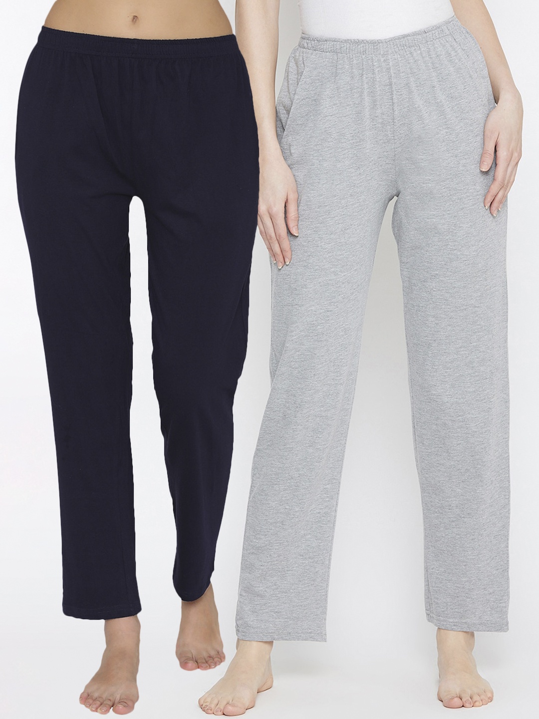 

Clovia Women Pack Of 2 Solid Cotton Lounge Pants, Grey