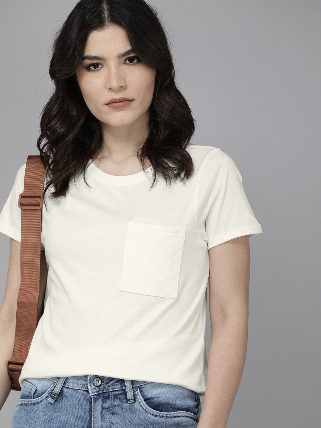 

Roadster Women White Solid Pure Cotton T-shirt