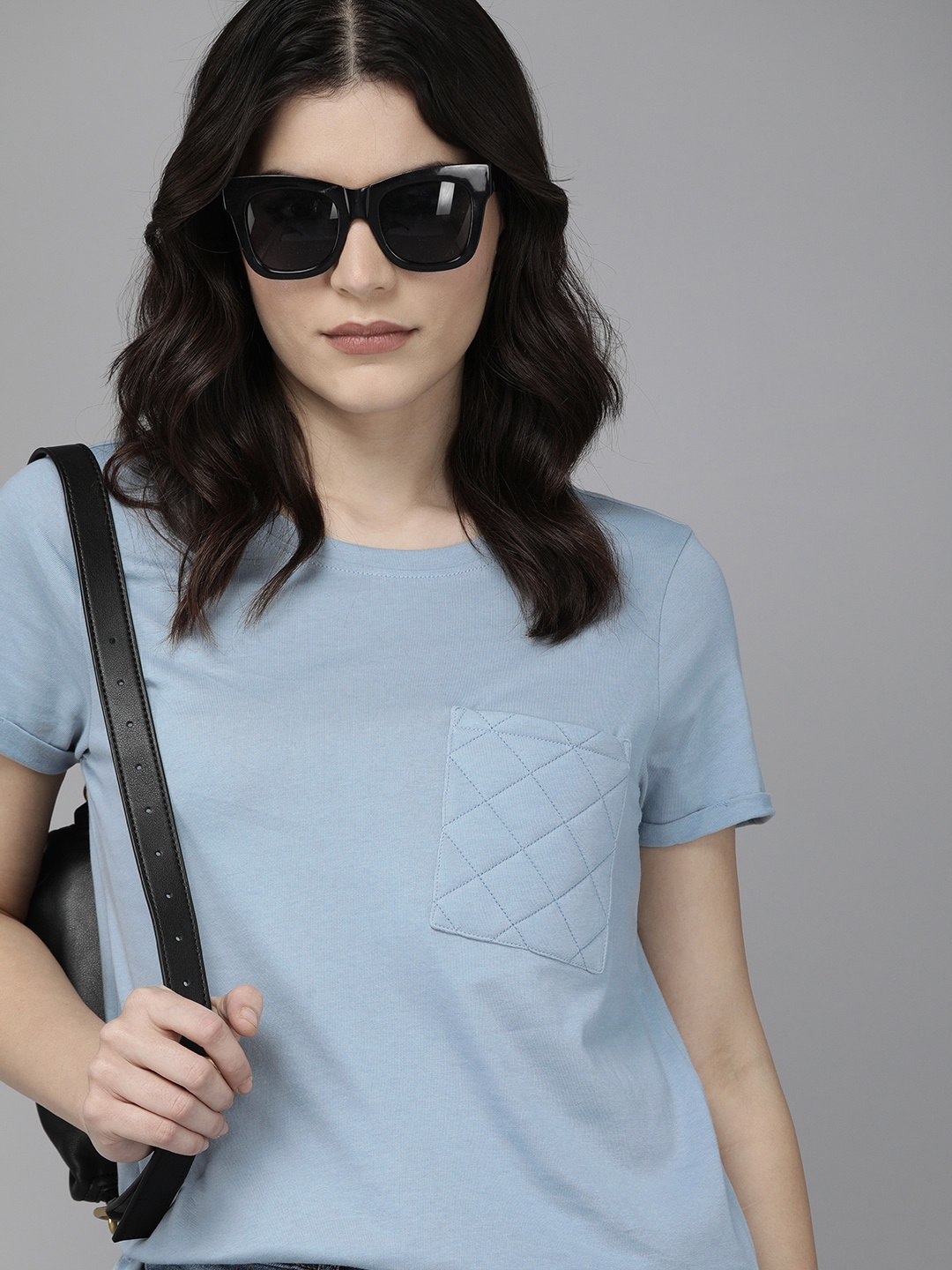 

Roadster Women Blue Solid Pure Cotton T-shirt