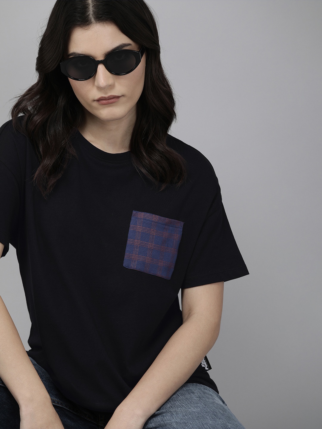 

Roadster Women Black Solid Pure Cotton T-shirt