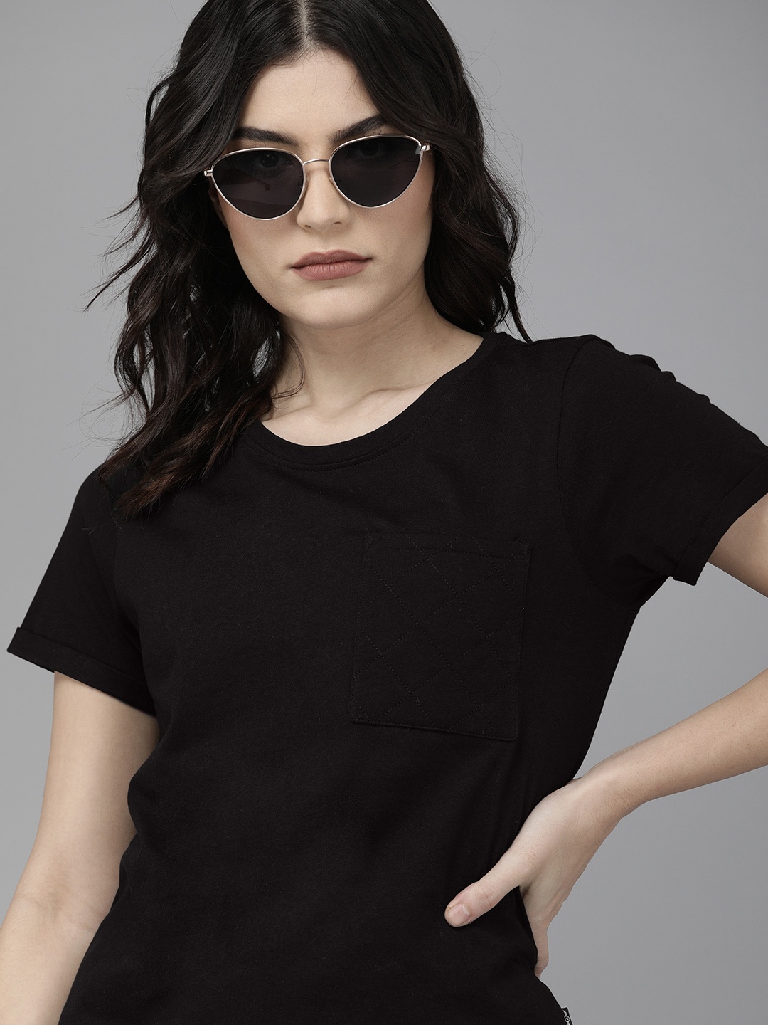 

Roadster Women Black Pure Cotton T-shirt