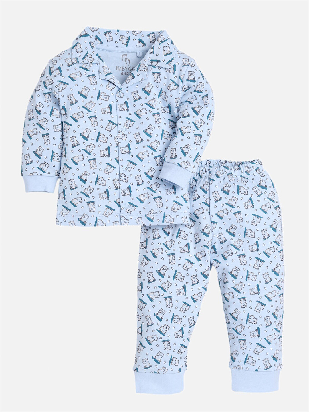 

BABY GO Unisex Kids Blue & Grey Printed Shirt with Pyjamas