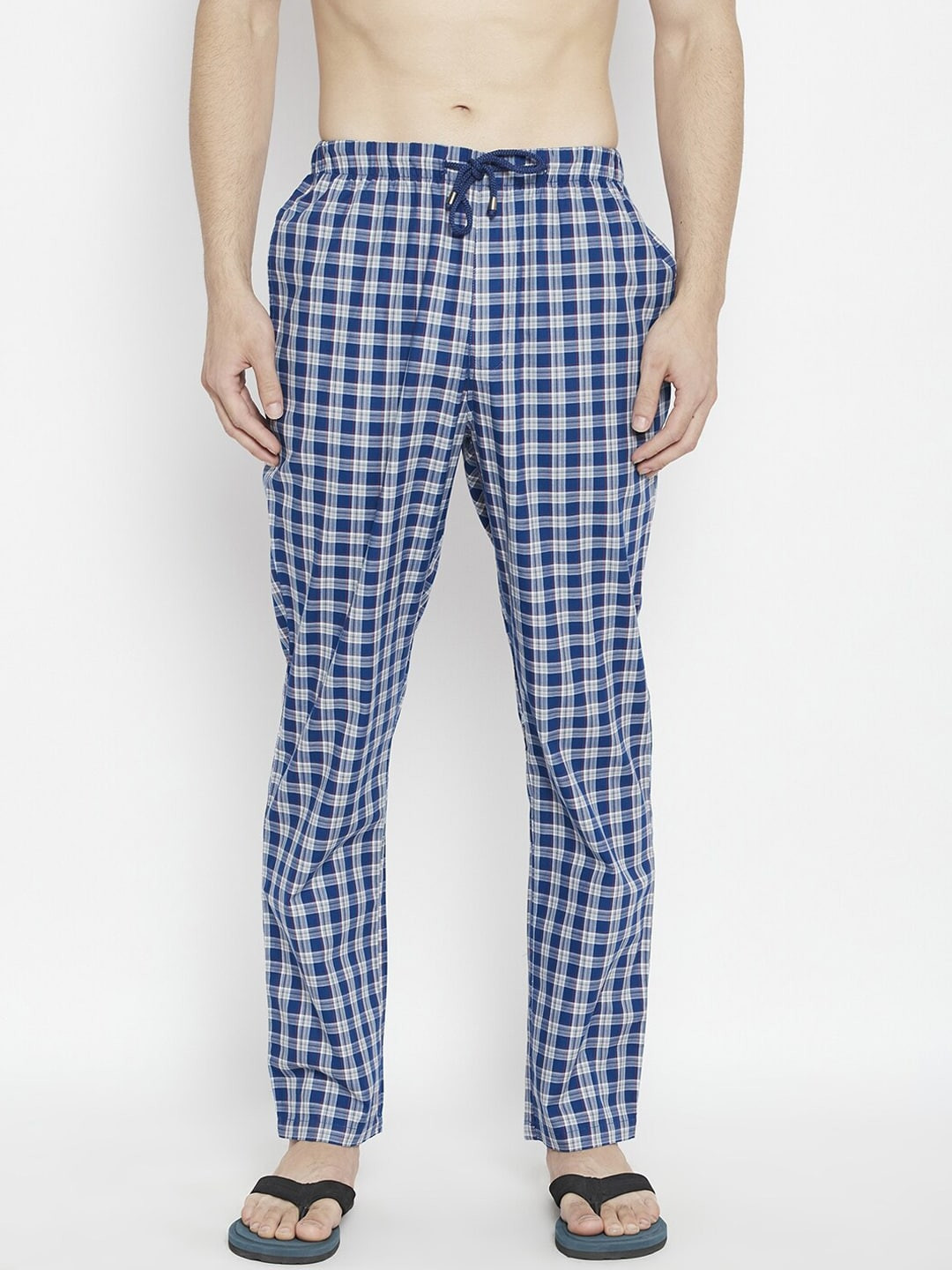 

Crimsoune Club Men Blue Checked Cotton Smart-Fit Lounge Pants