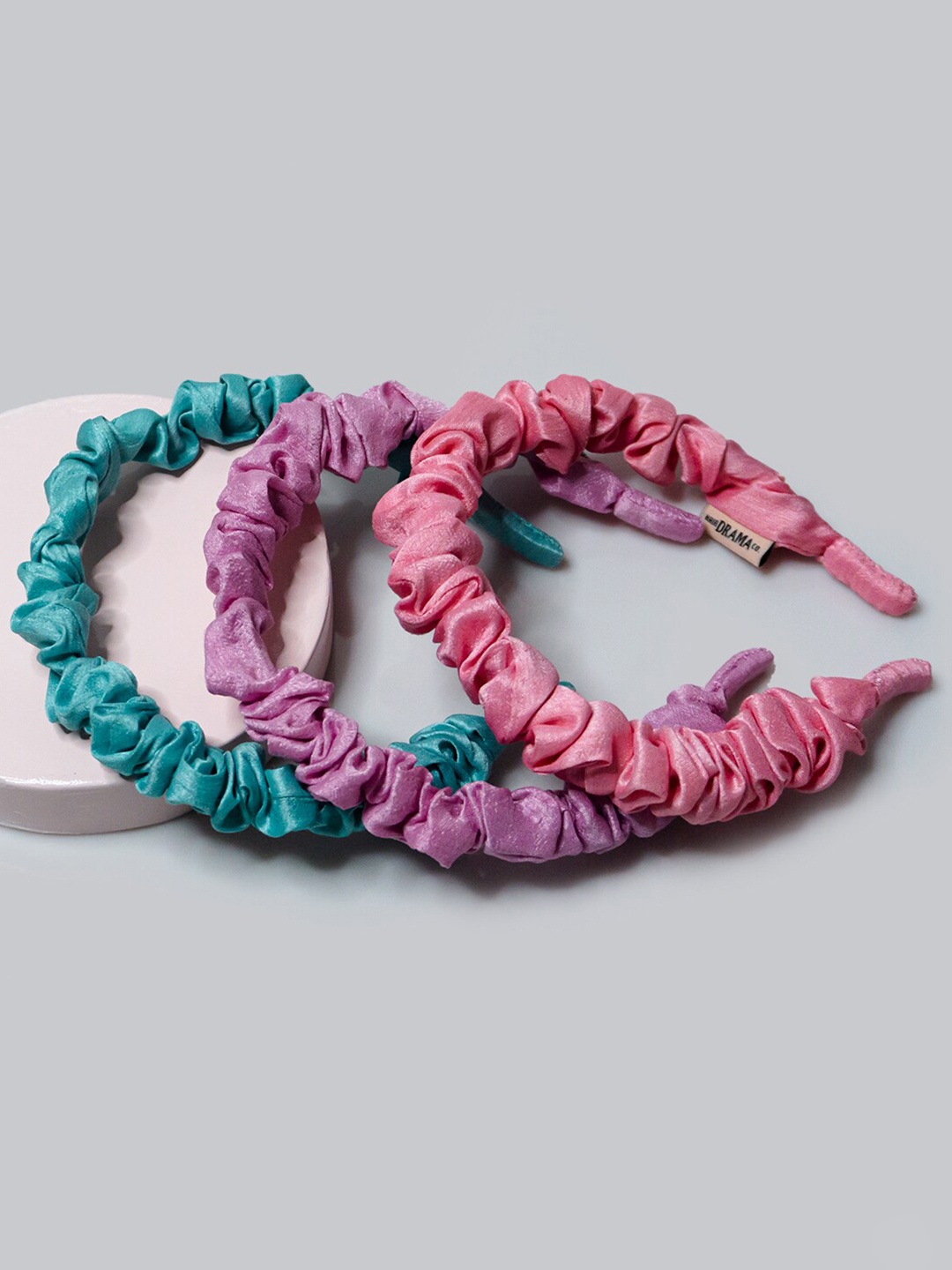 

HAIR DRAMA CO. Women Multi Coloured Unicorn Scrunchie Headband - Set Of 3, Pink