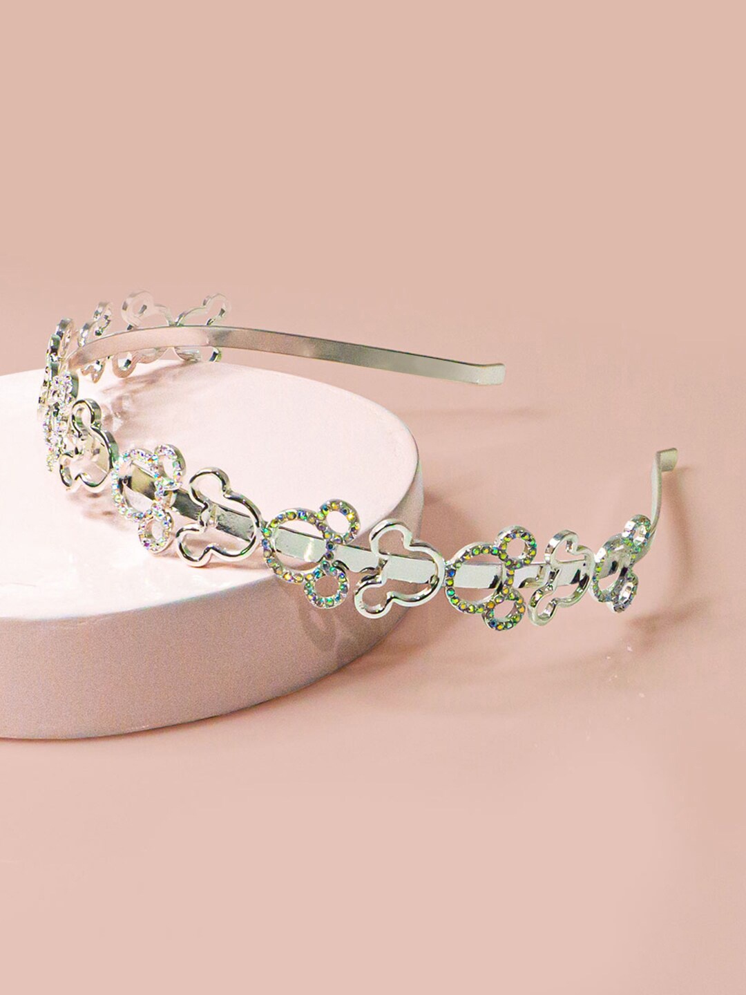 

HAIR DRAMA CO. Women Silver & Green Mickey Mouse Embellished Hair Band