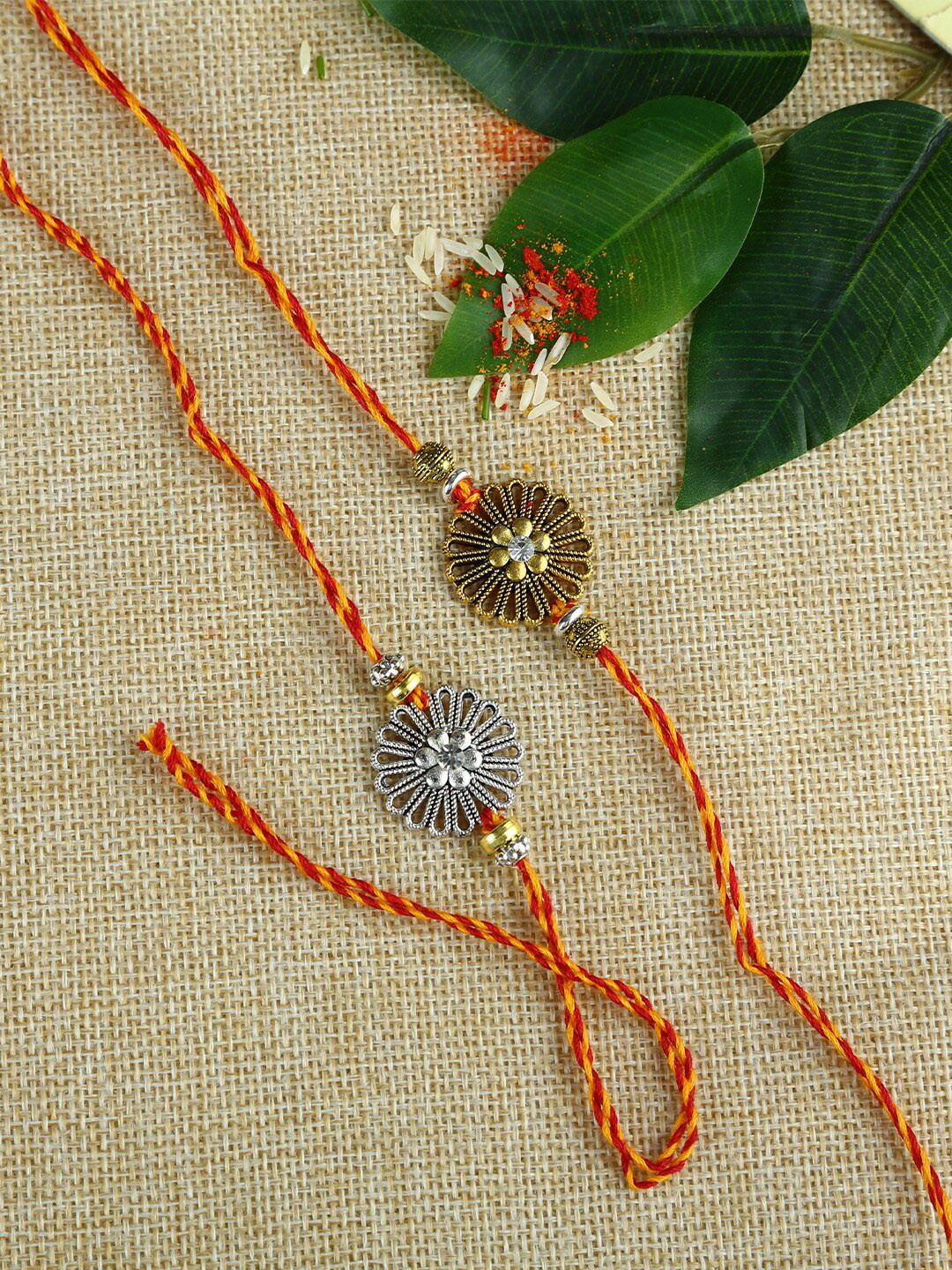 

Aapno Rajasthan Multicoloured Bhaiya Bhabhi Traditional Rakhi Set, Gold
