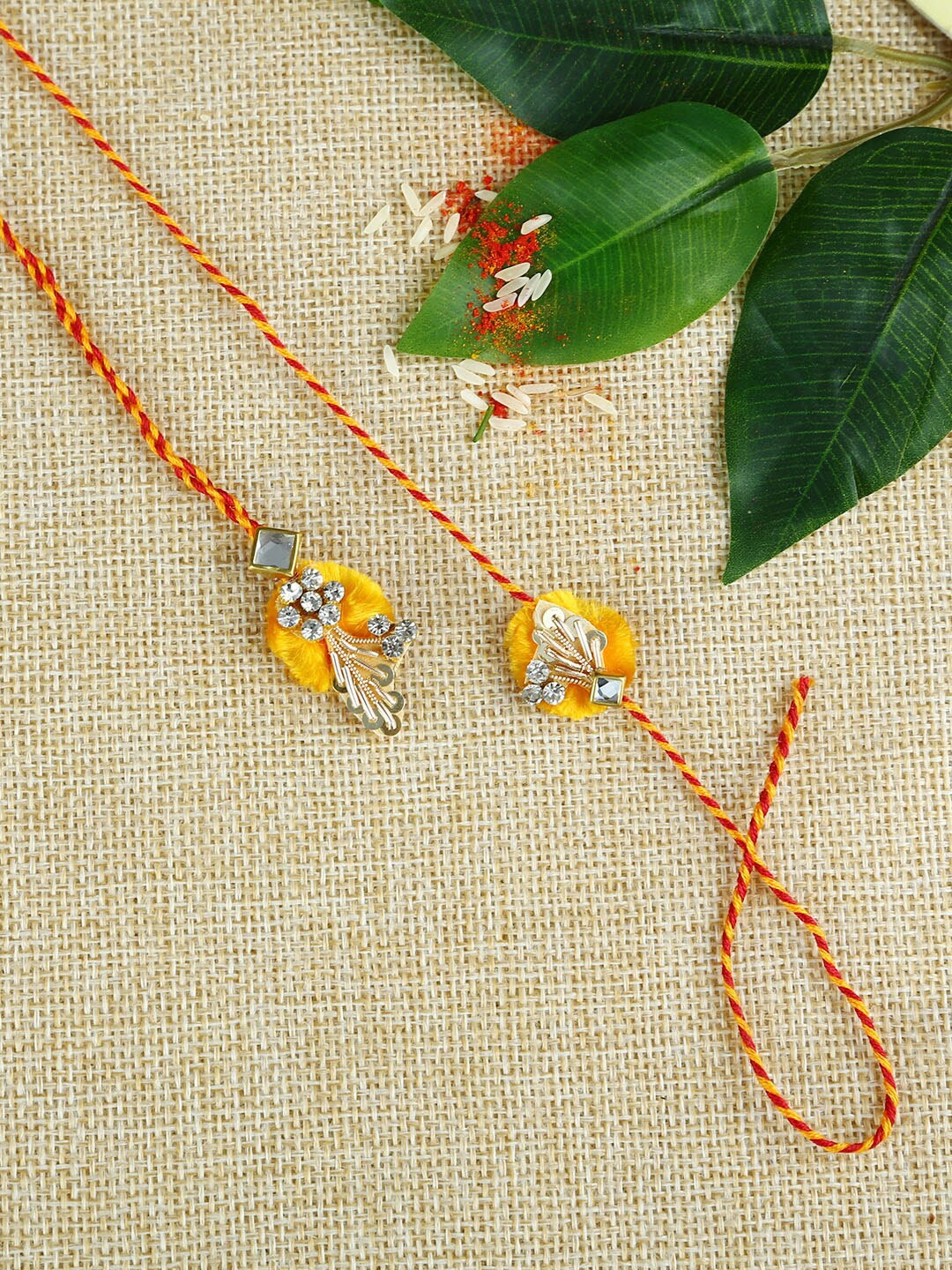 

Aapno Rajasthan Yellow Handcrafted Beautiful & Modern Sequin Bhaiya Bhabhi Rakhi Set