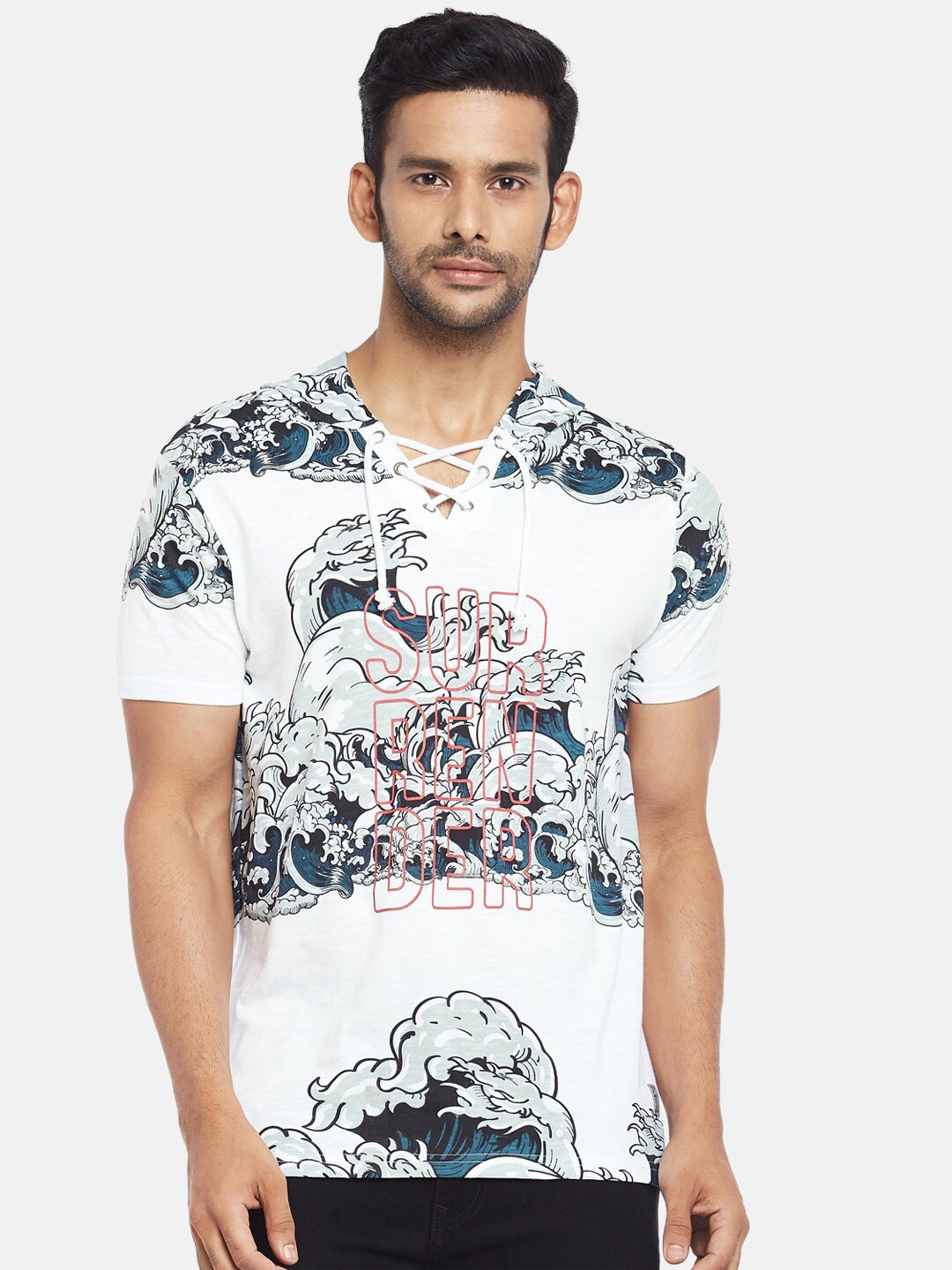 

People Men White and Blue Graphic Printed T-shirt