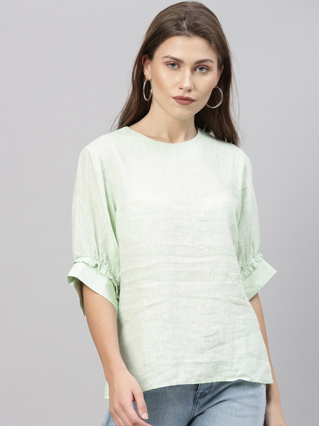 

RAREISM Green Linen Regular Top