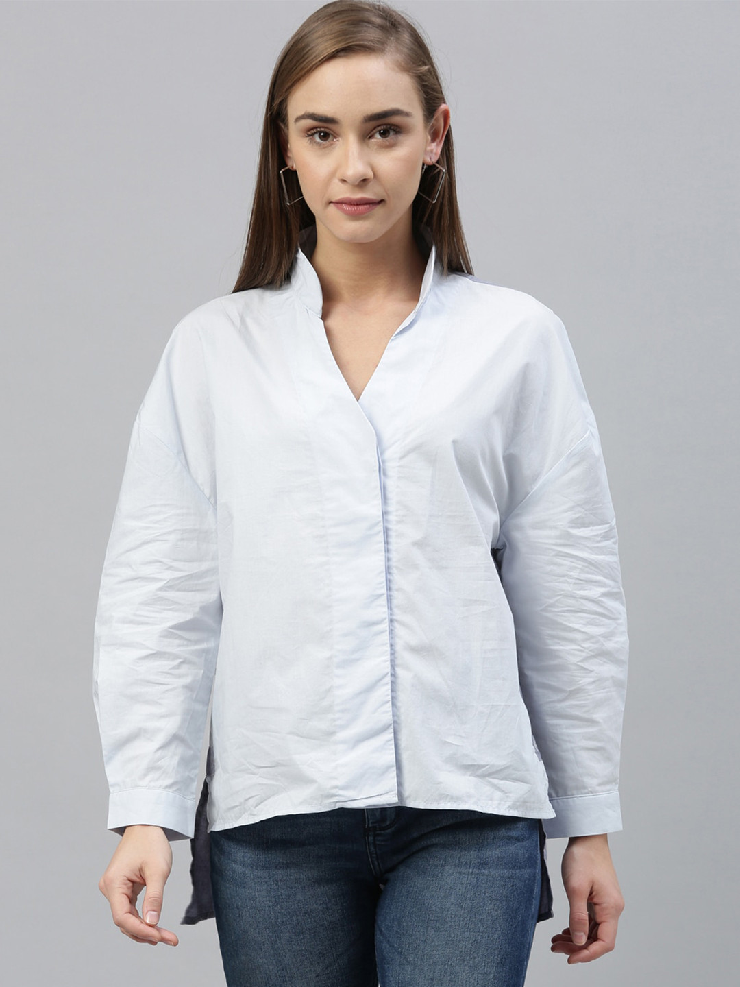 

RAREISM Blue Mandarin Collar Shirt Style Top