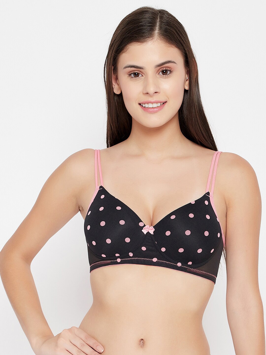 

Clovia Black & Pink T-shirt Bra-Full Coverage Lightly Padded BR1737K1342B