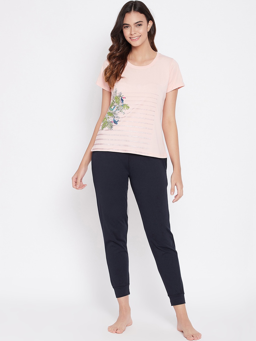 

Clovia Women Pink & Black Graphic Print Loungewear Set