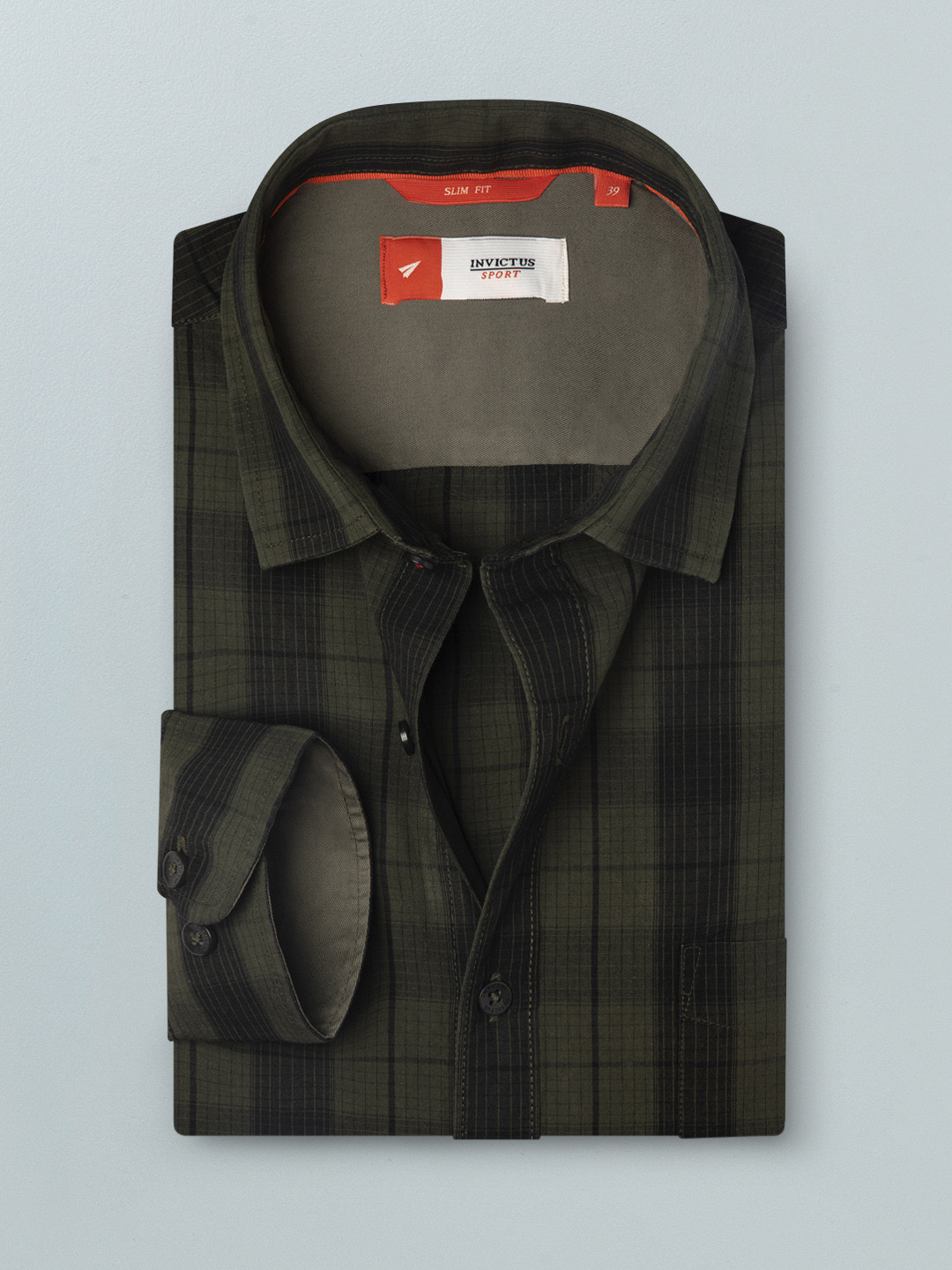 

INVICTUS Men Olive Green & Black Slim Fit Tartan Checked Pure Cotton Casual Shirt
