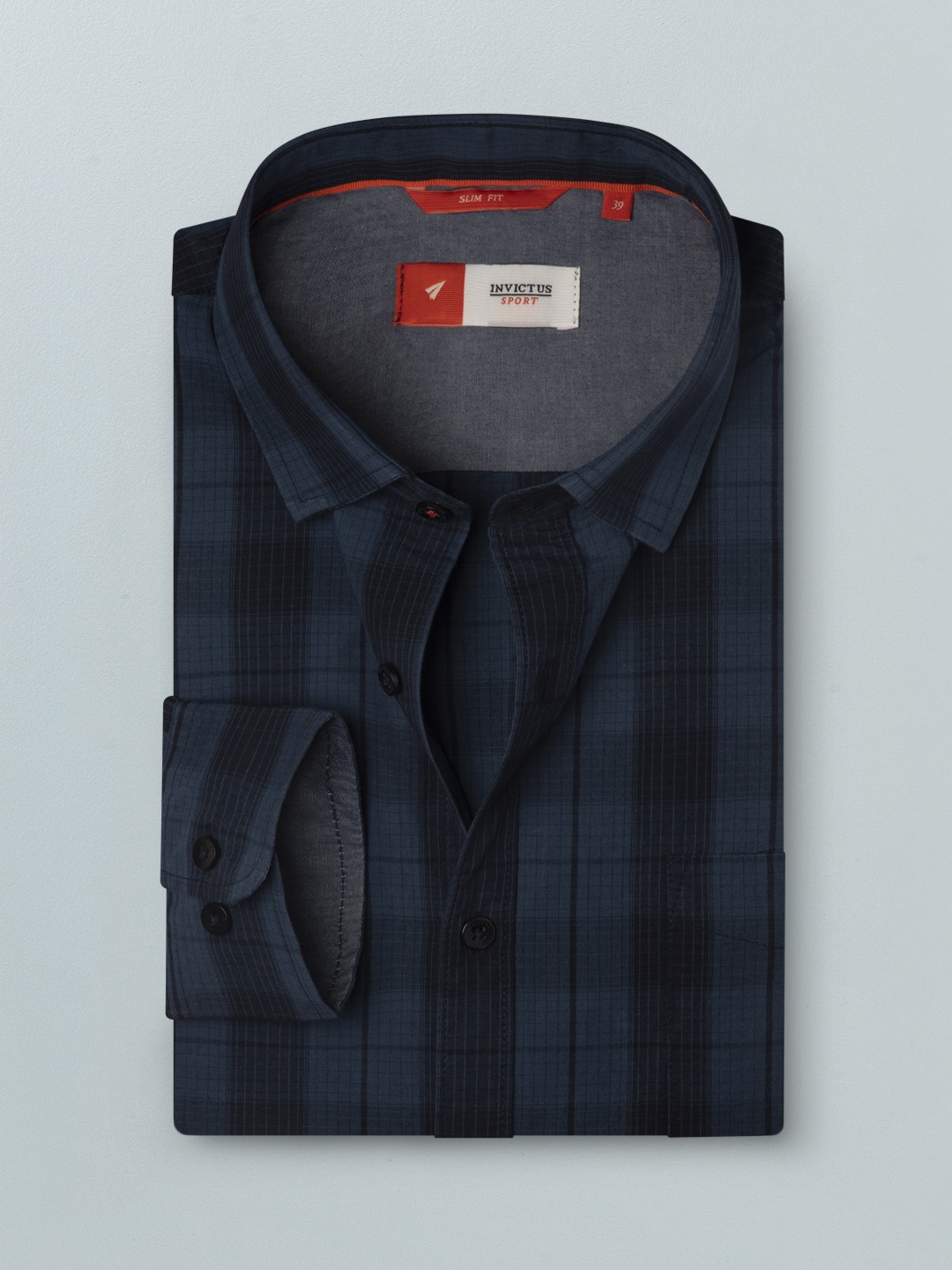 

INVICTUS Men Navy Blue & Black Slim Fit Tartan Checked Pure Cotton Casual Shirt