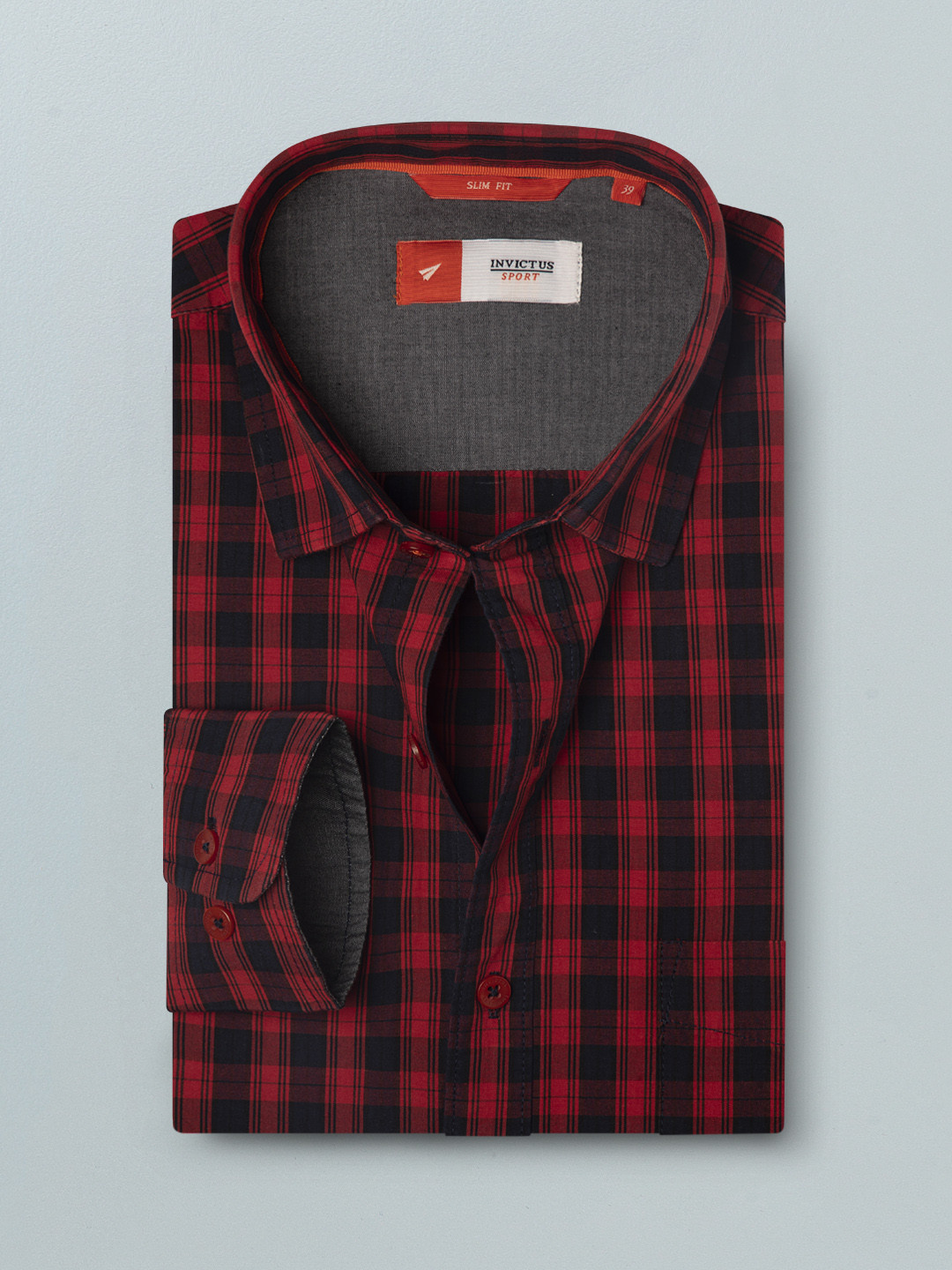 

INVICTUS Men Red & Black Checked Pure Cotton Slim Fit Shirt