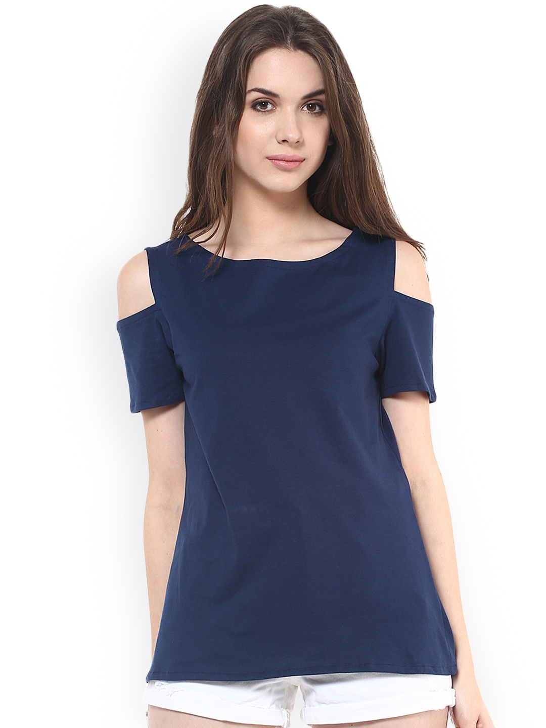 

Pannkh Women Navy Solid Regular Top, Navy blue