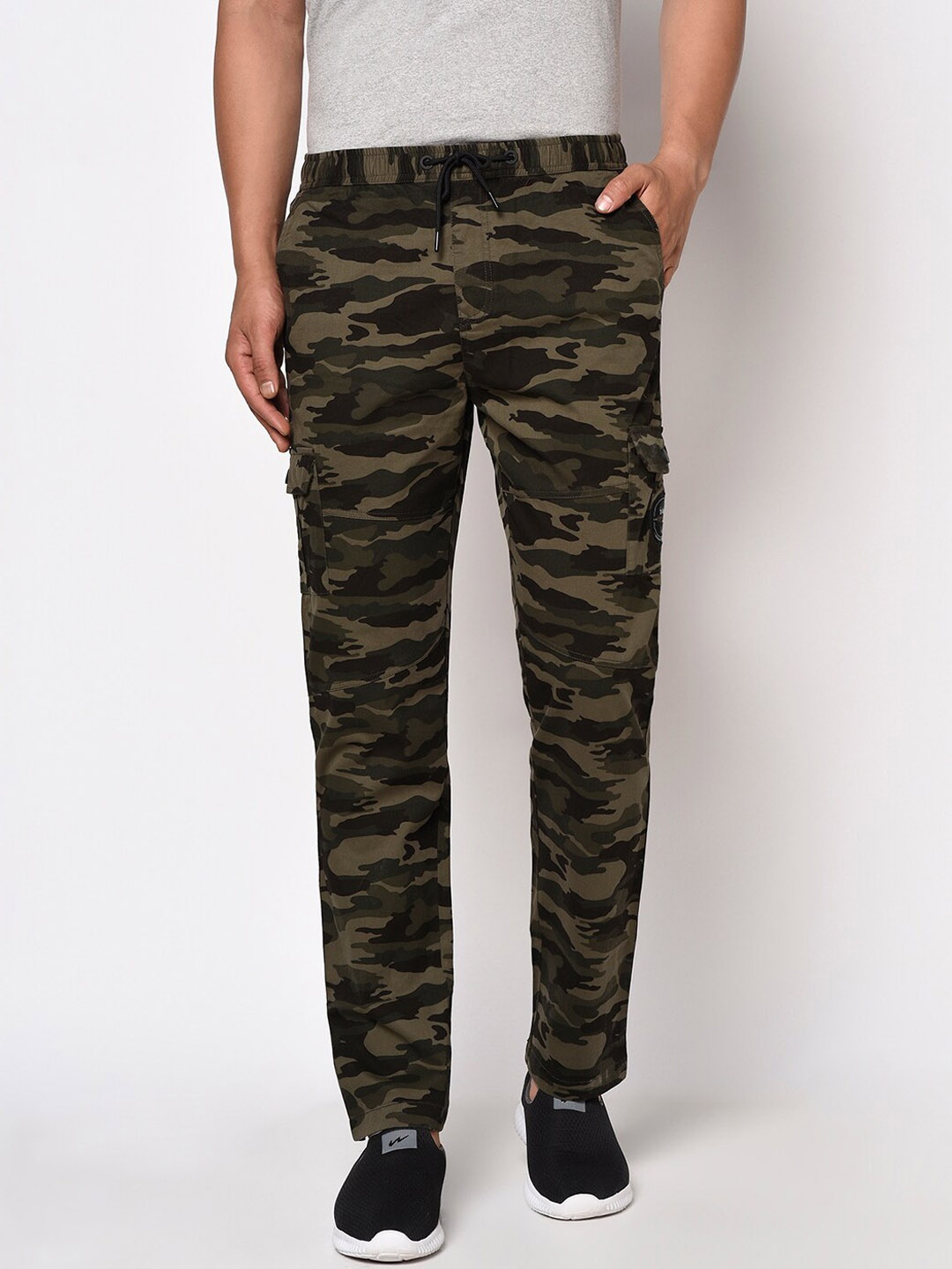 

Octave Men Olive Green & Beige Camouflage Printed Cotton Track Pants