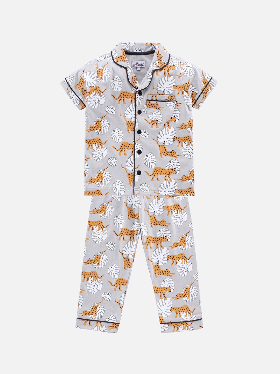 

Nite Flite Boys Grey & White Printed Night suit