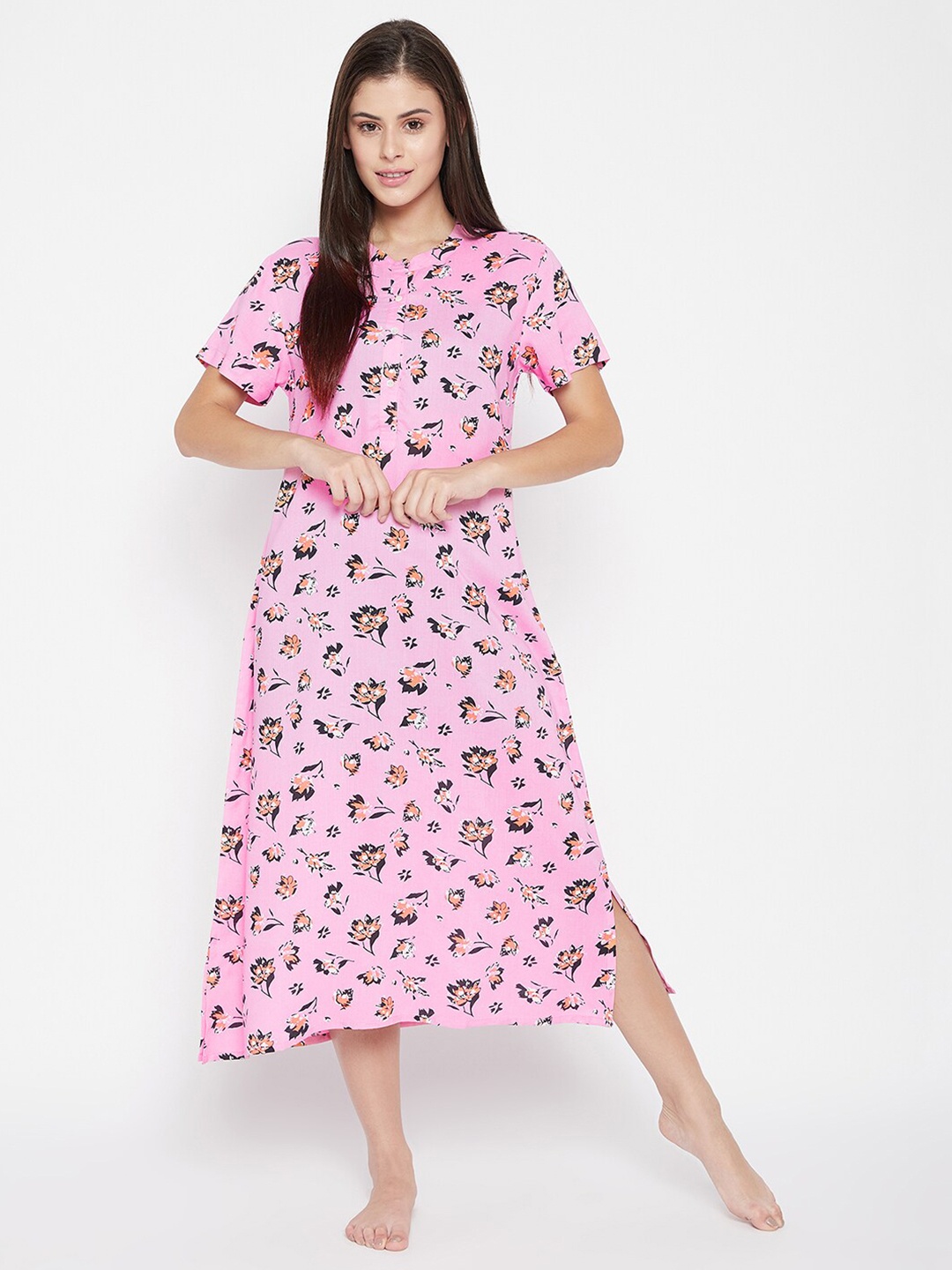 

Clovia Women Pink Printed Midi Nightdress